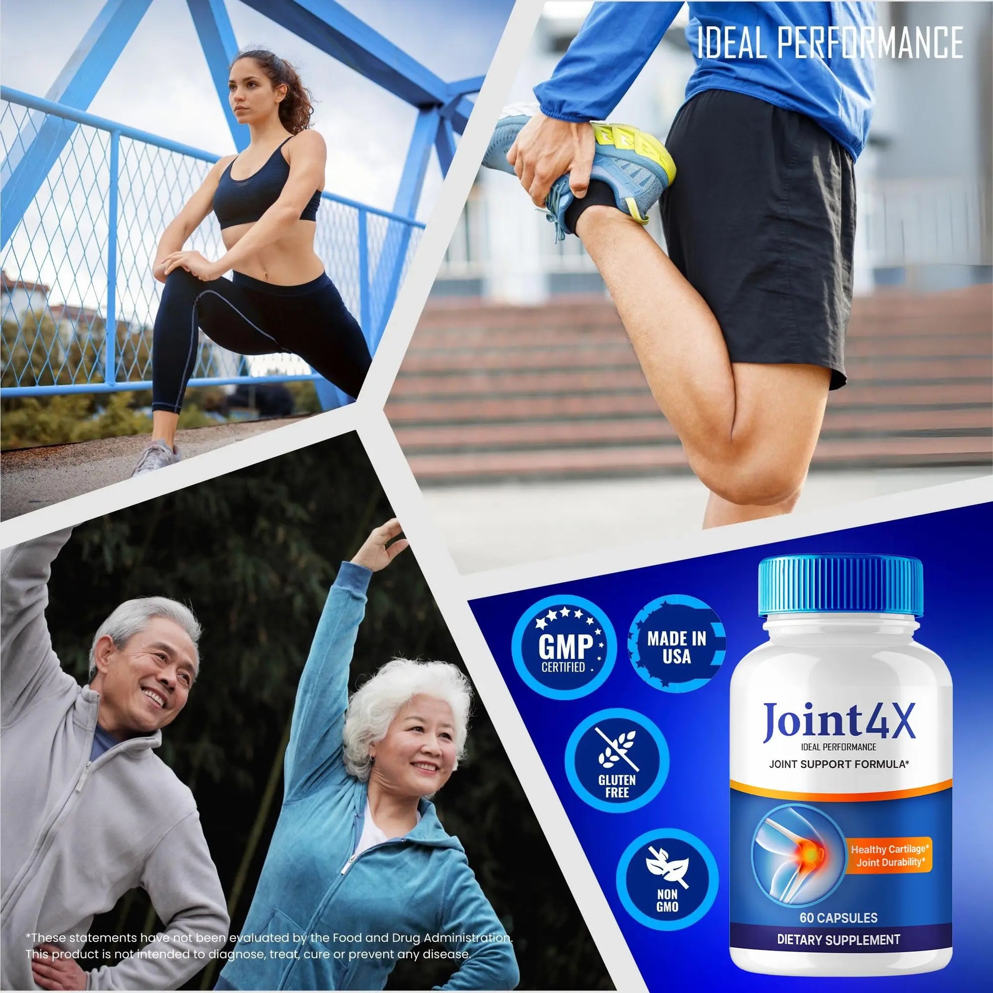 IDEAL PERFORMANCE Joint4X Joint Support Capsules, Official Joint-4X Supplement Pills, All-Natural Formula to Fortify Bones and Bolster Flexibility - Maximum Strength, Joint 4X Pills Reviews (3 Pack) IDEAL PERFORMANCE uk supplements
