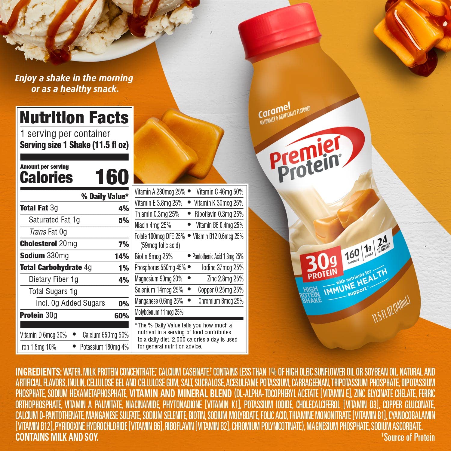 Premier Liquid Protein Shake, Caramel, 30g Protein, 1g Sugar, 24 Vitamins & Minerals Premier Protein uk supplements