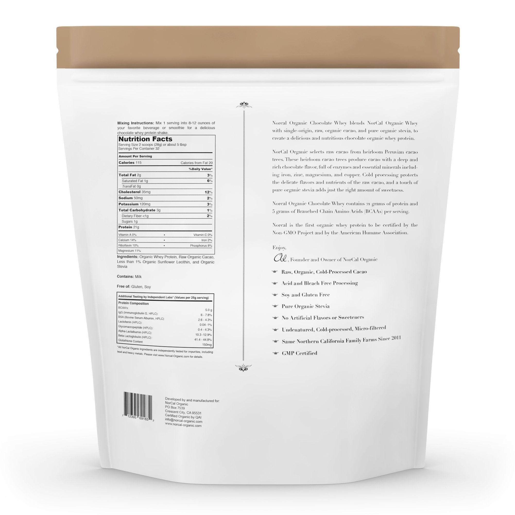 NorCal Organic Chocolate Whey Protein - 2lbs | 100% USA Grass-Fed, USDA Certified NorCal Organic uk supplements