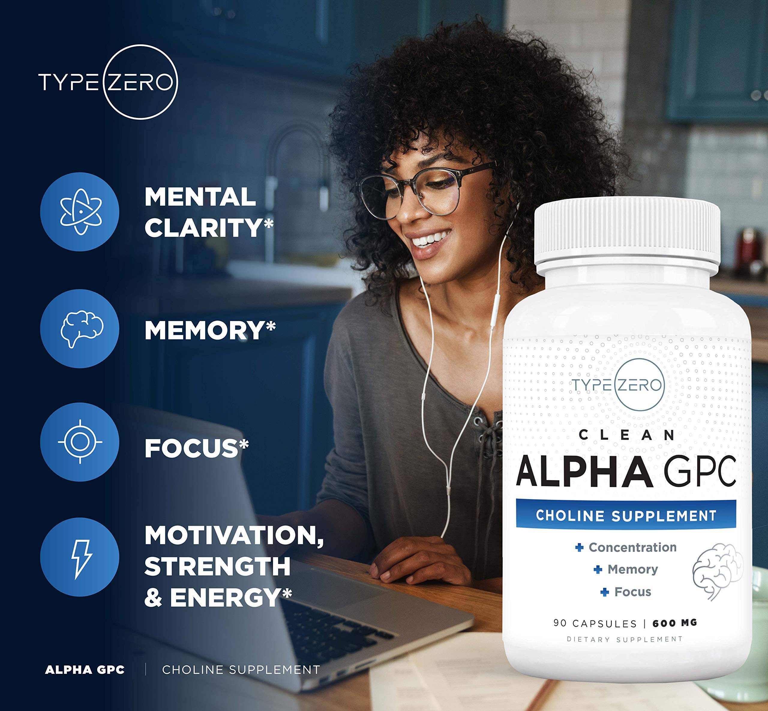 Type Zero Ultra Clean Alpha GPC Choline Supplement (600mg | 90 Capsules) Soy Free, Non-GMO Nootropics Alpha GPC 600mg / 300mg; Alpha-GPC Brain Memory and Focus Supplements Type Zero uk supplements