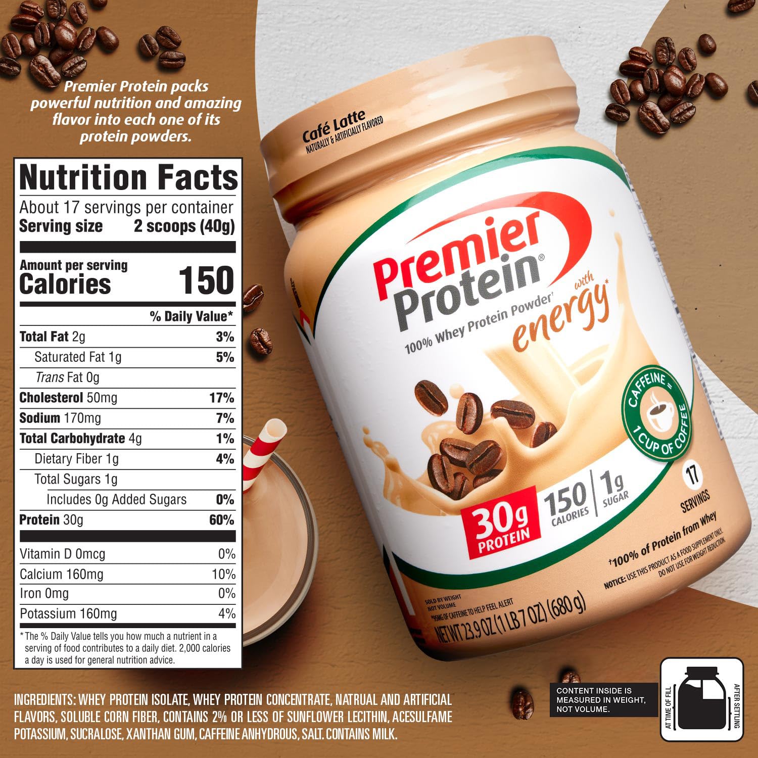 Premier Protein Powder, Cafe Latte , 30g Protein, 1g Sugar, 100% Whey Protein Premier Protein uk supplements
