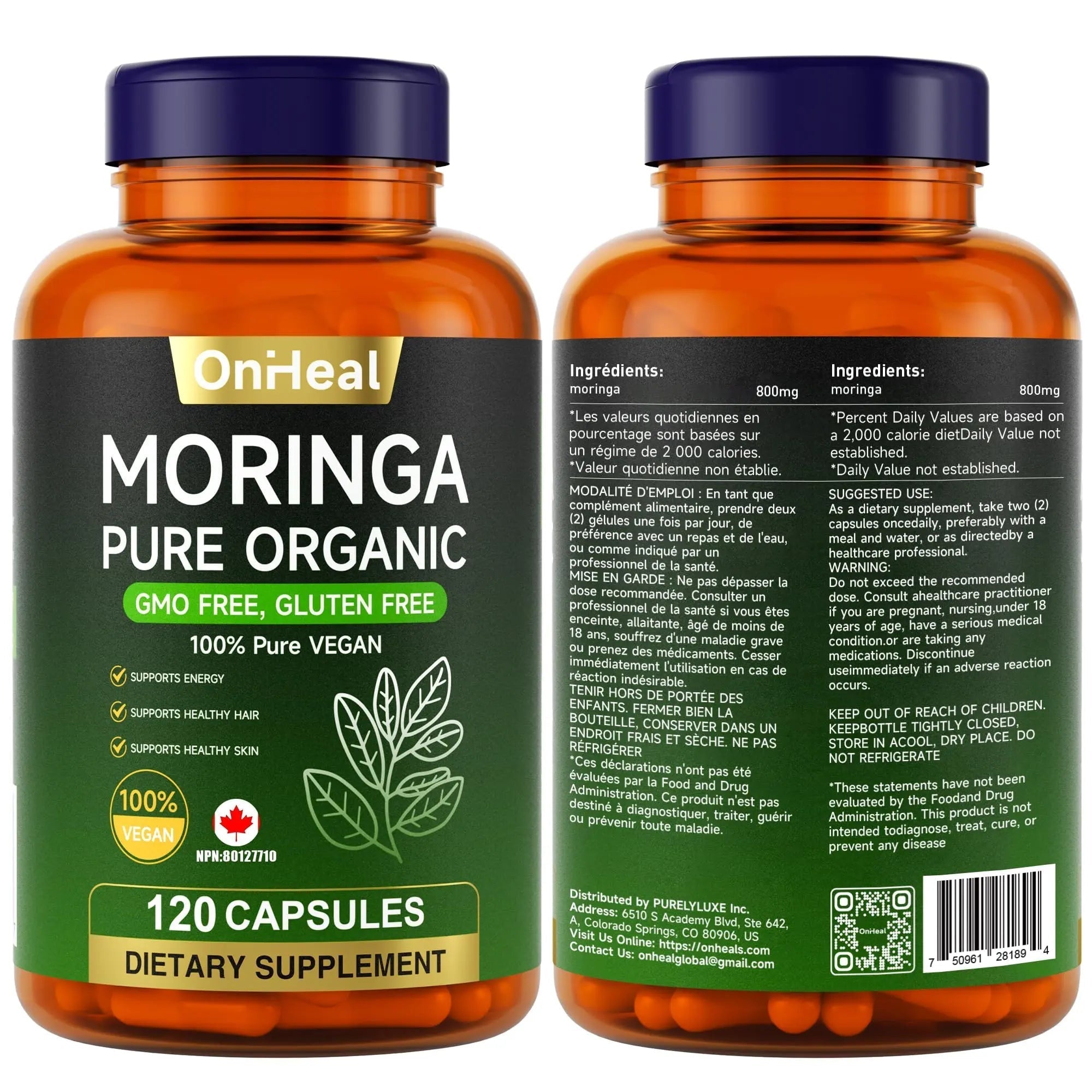 YBFQ Organic Moringa Capsules 1000 mg, 120 Count - Moringa Capsules with Organic Olefeira Powder, Supports Healthy Hair and Skin, Energy and Balance YBFQ uk supplements