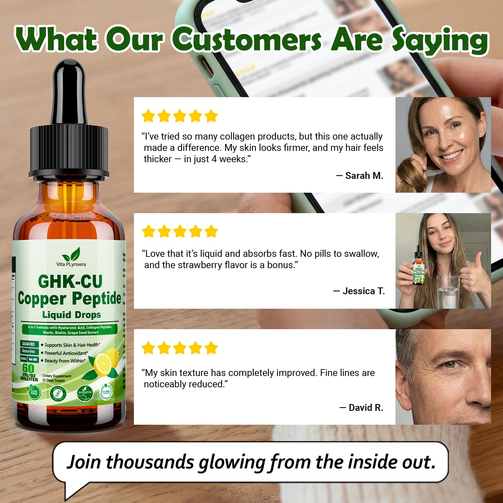 Vita PLynxera GHK-CU Peptide Supplement Liquid Drops, Premium 6-in-1 GHK CU Copper Peptides w. Marine Collagen Hyaluronic Acid Biotin for Anti-Aging, Skin Hair Growth Support, Oral Drops丨Women Men Vita PLynxera uk supplements