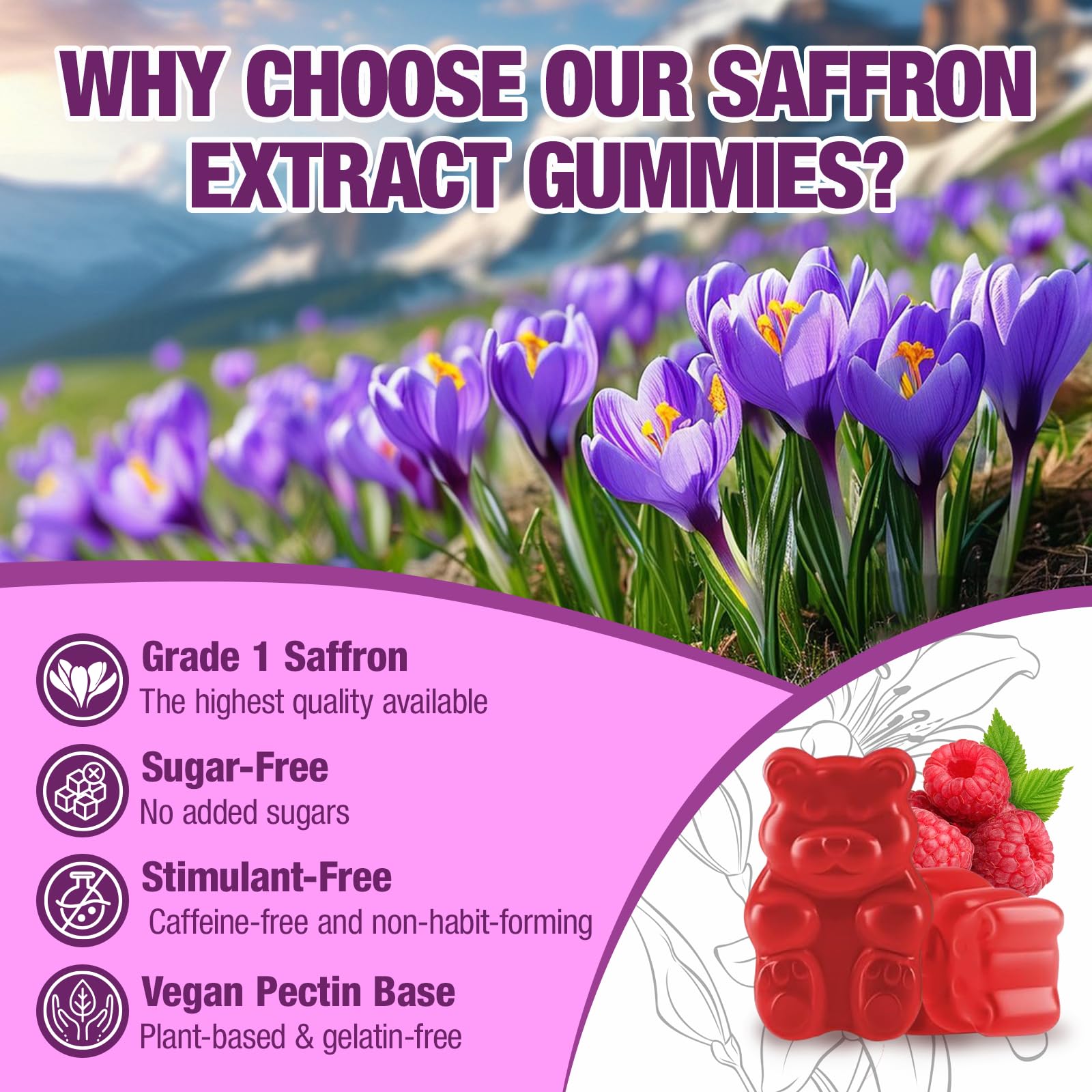 VAJYKEWJY Saffron Gummies (88.5 mg) with Magnesium — Enhanced with St. John’s Wort, Rhodiola, Ashwagandha & Vitamins B6, B12, D3 for Mood & Focus Support — 60 Count VAJYKEWJY uk supplements