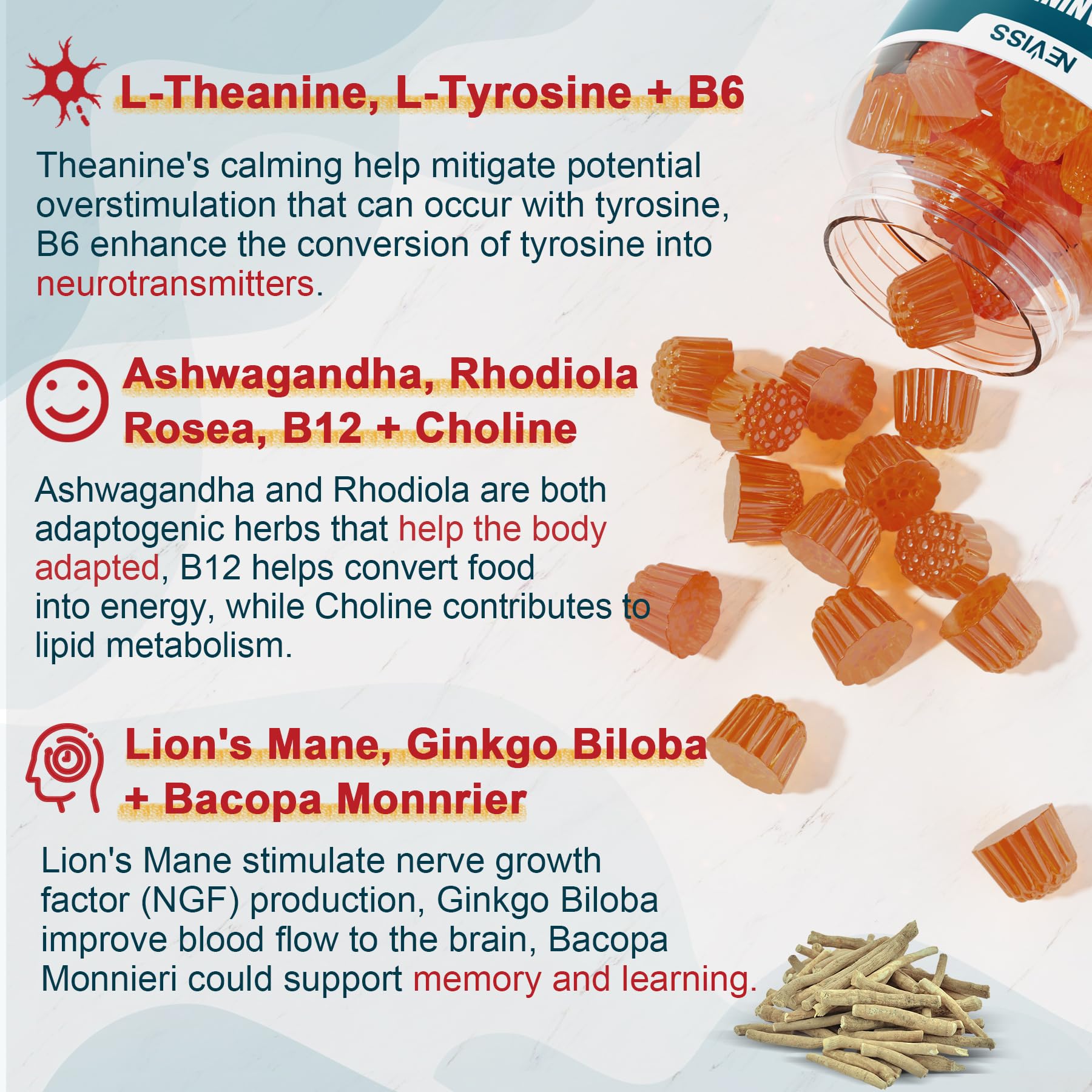 11-IN-1 Brain Supplement for Memory and Focus with L-Tyrosine L-Theanine, Methylated B12 & B6, Lion's Mane Mushroom, Ginkgo Biloba, Bacopa Monnieri, Choline for Focus, Nootropic, Energy, 2Packs NEVISS uk supplements