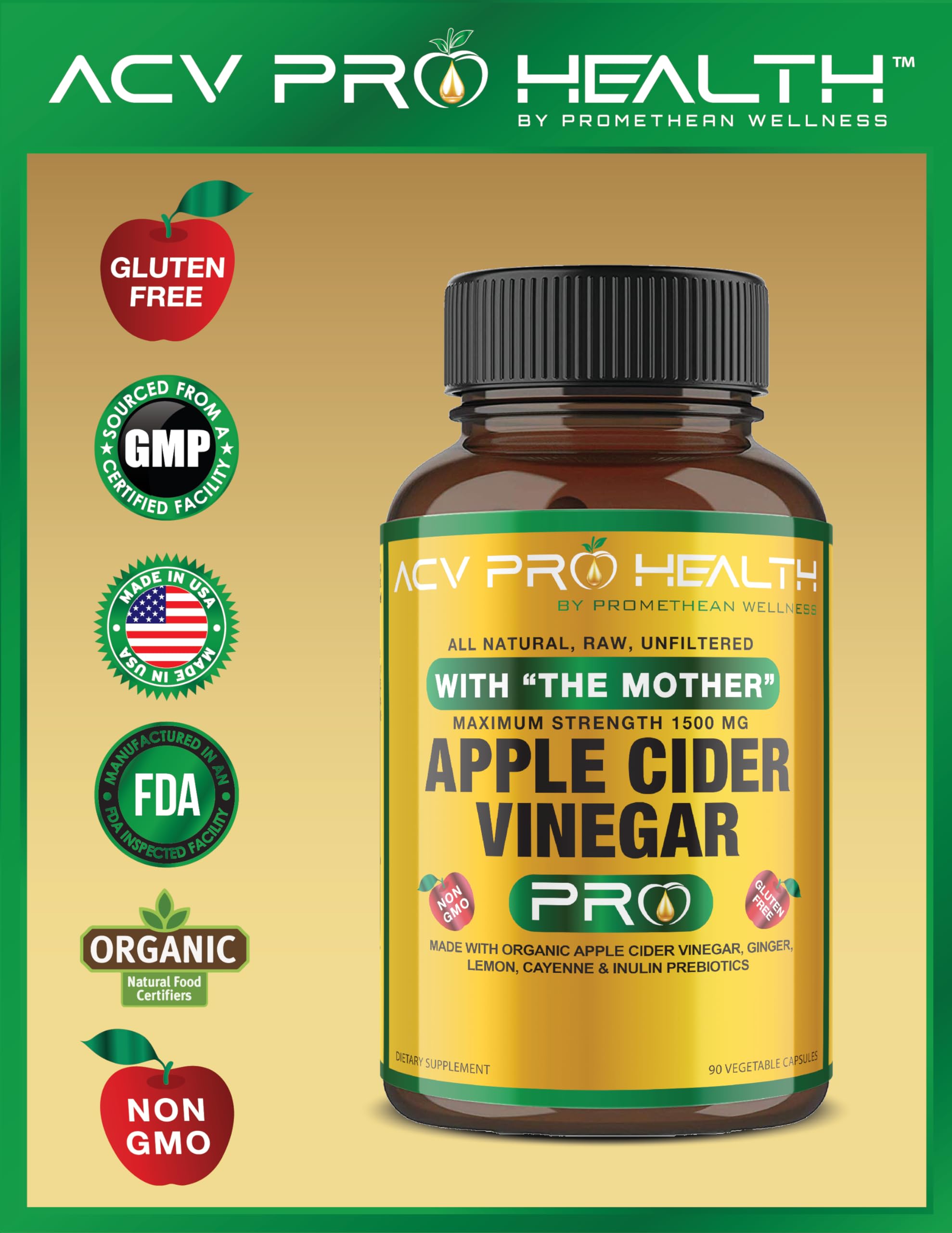 Certified Organic Apple Cider Vinegar Capsules Pro with Mother Acv Pills Detox Promethean Wellness uk supplements