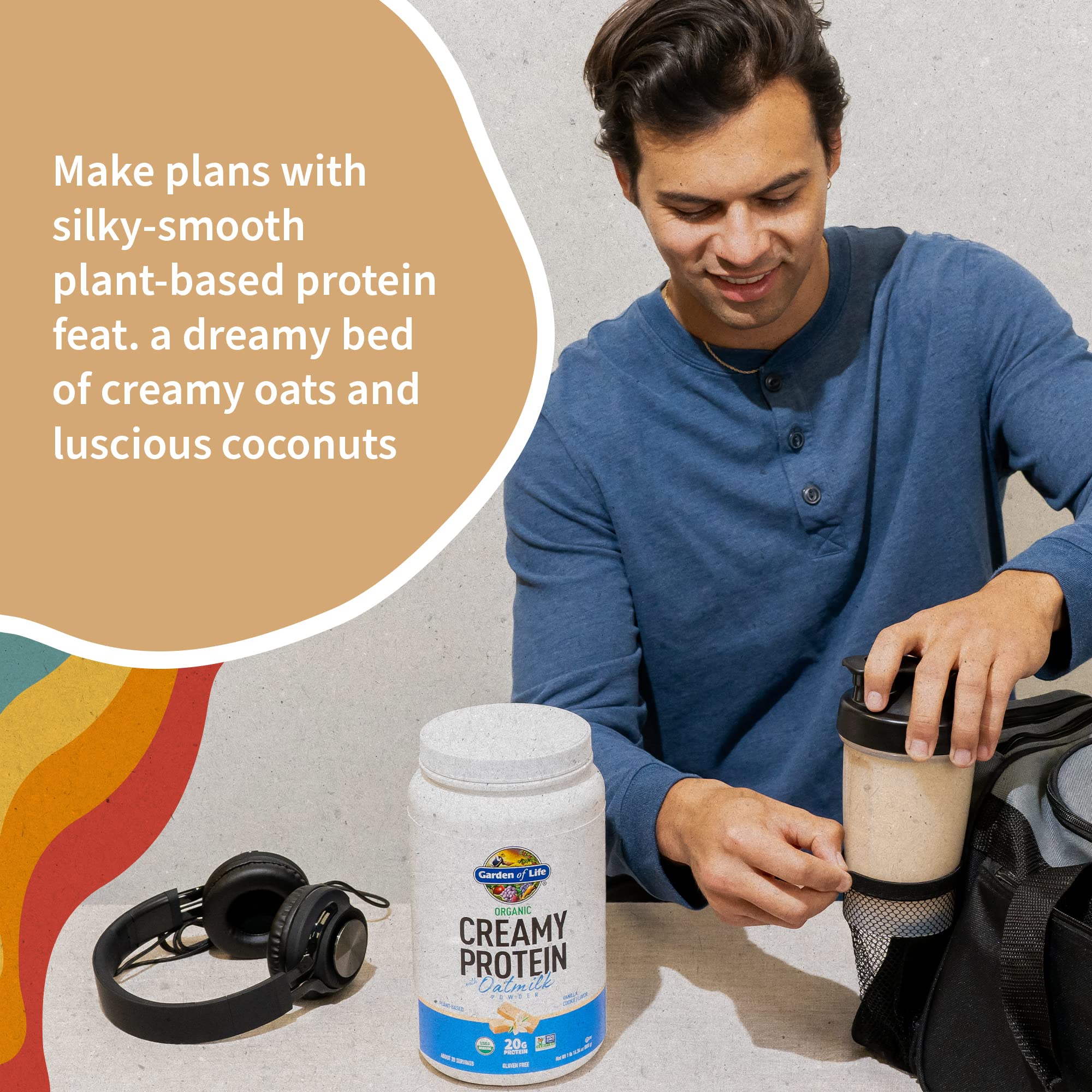 Garden of Life Creamy Vanilla Cookie Protein Powder + Oatmilk 20g Organic Vegan Plant Garden of Life uk supplements
