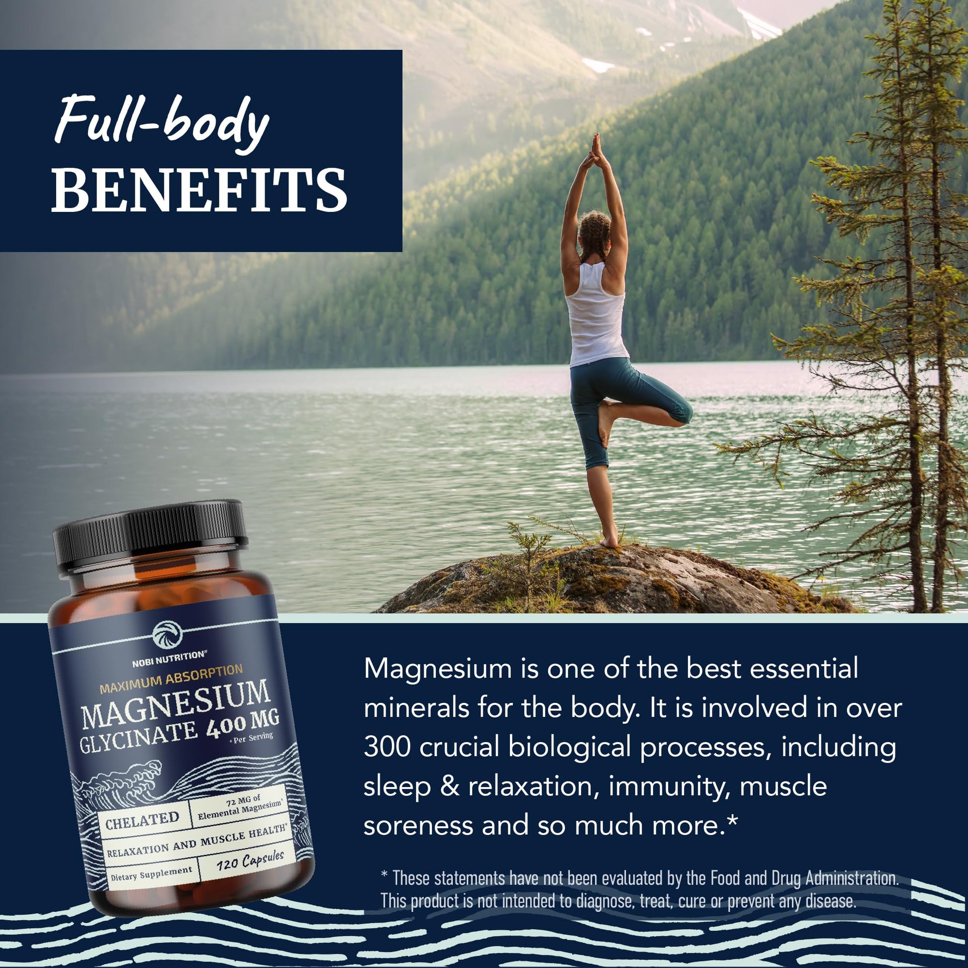 Magnesium Glycinate 400mg | High Absorption Formula for Sleep, Calm, Muscle Relaxation, Heart, Bone & Nerve Support for Women & Men | Chelated Magnesium Glycinate Supplement | 120 Ct (2 Month Supply) Nobi Nutrition uk supplements