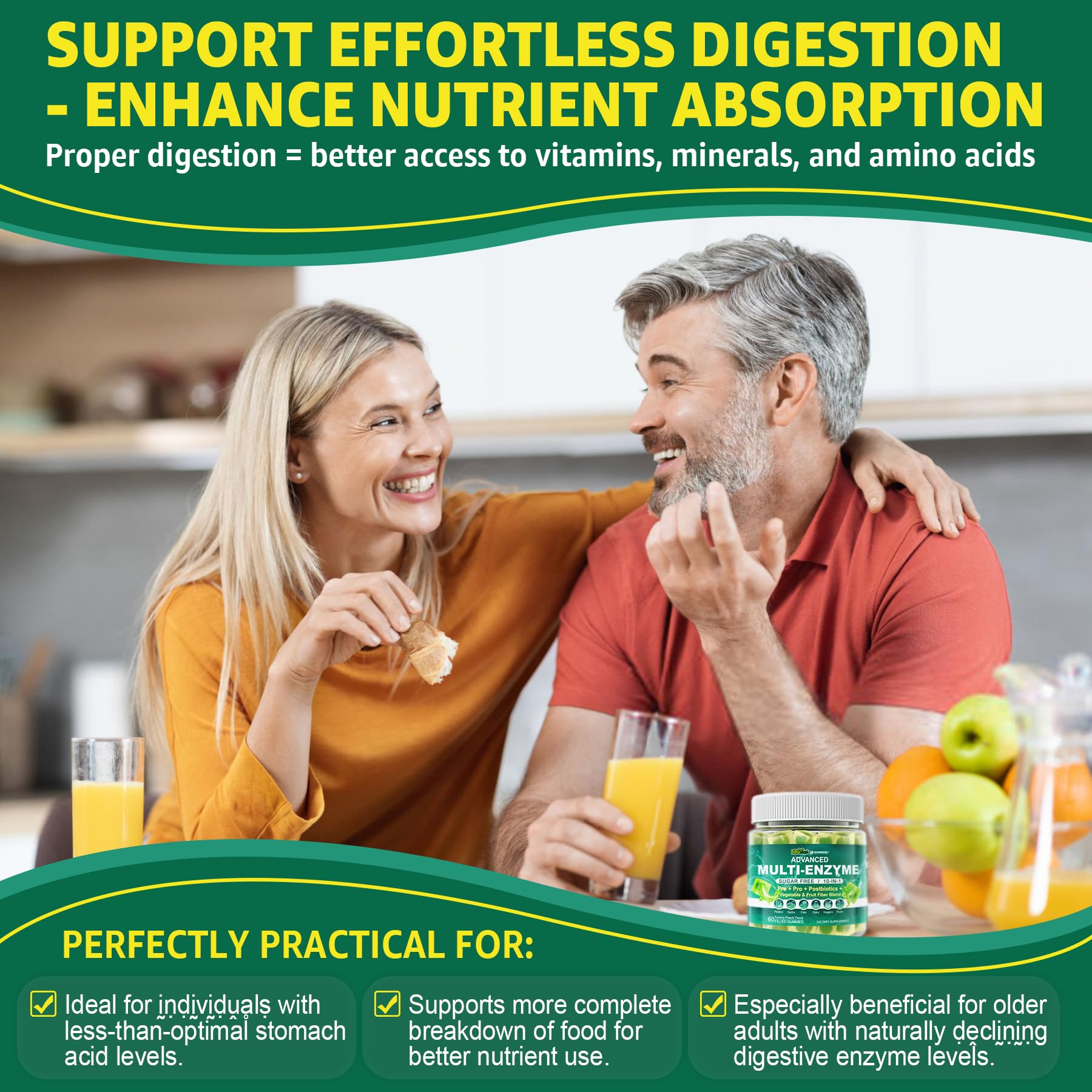 Digestive Enzymes Gummies for Women & Men, Multi-Enzymes with 90Billion CFU Probiotics and Prebiotics & Postbiotic, Vegetable & Fruit Fiber Blend, Super Enzymes for Digestive & Gut Health,Immune,60Cts EnvyCure uk supplements