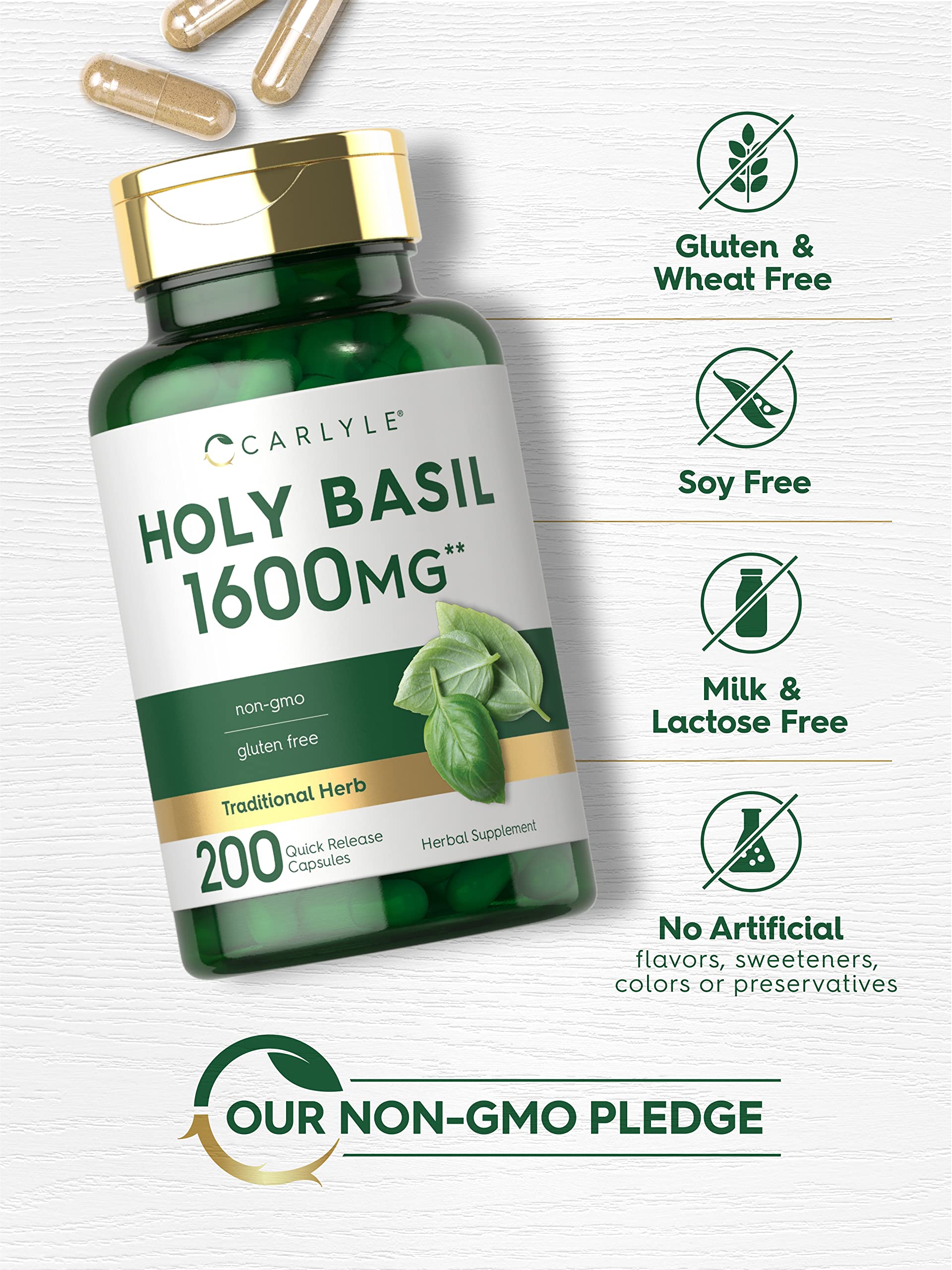 Carlyle Holy Basil Capsules 1600 mg | 200 Count | Tulsi Holy Basil Leaf Extract | Herbal Carlyle uk supplements