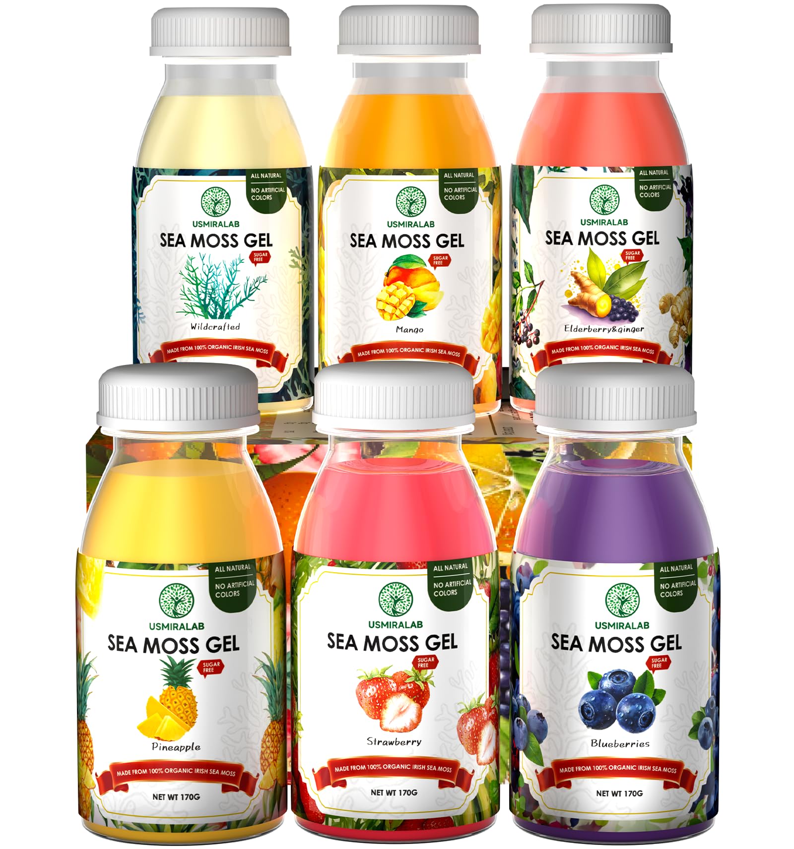 USMIRALAB Wildcrafted Sea Moss Gel for Purists： 6-Flavor Ritual Set (36oz) with Antioxidant Ocean Minerals | Pure Superfood Base Vegan USMIRALAB uk supplements