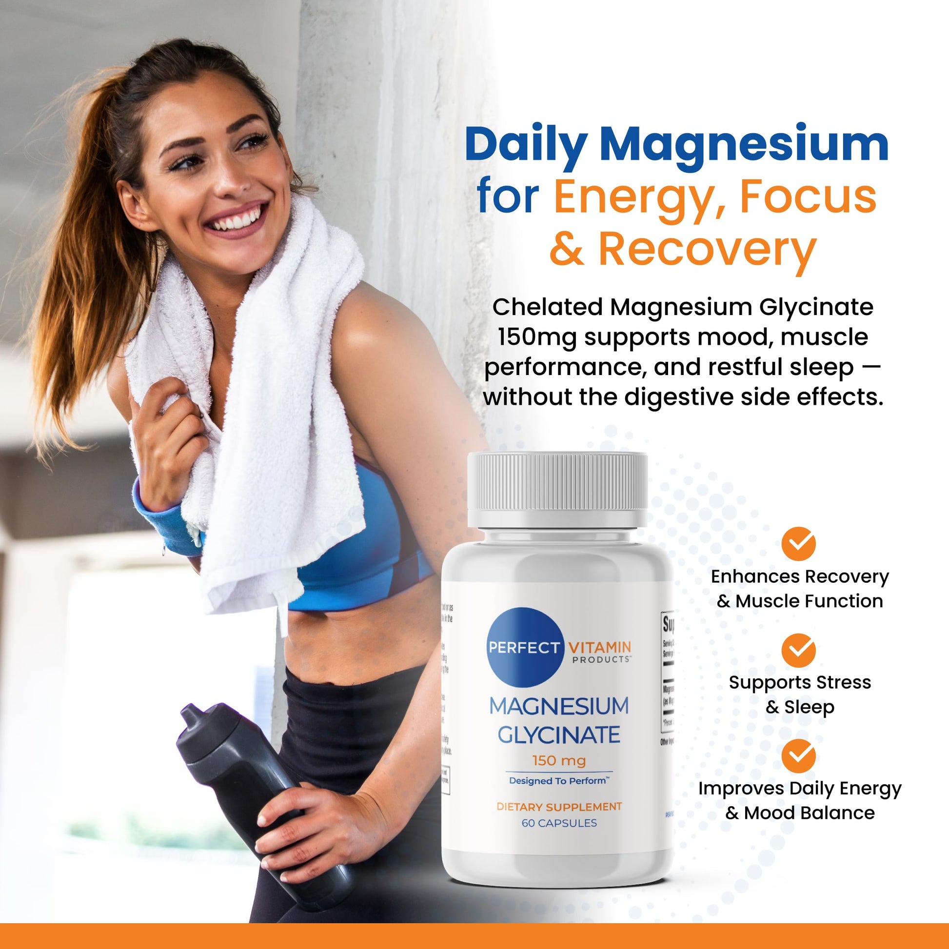 Perfect Vitamin Products Magnesium Glycinate 150mg – Vegan Capsules for Sleep, Stress & Muscle Support – Non-GMO, High Absorption, Gentle on Stomach – (60 Vegan Capsules) Perfect Vitamin Products uk supplements