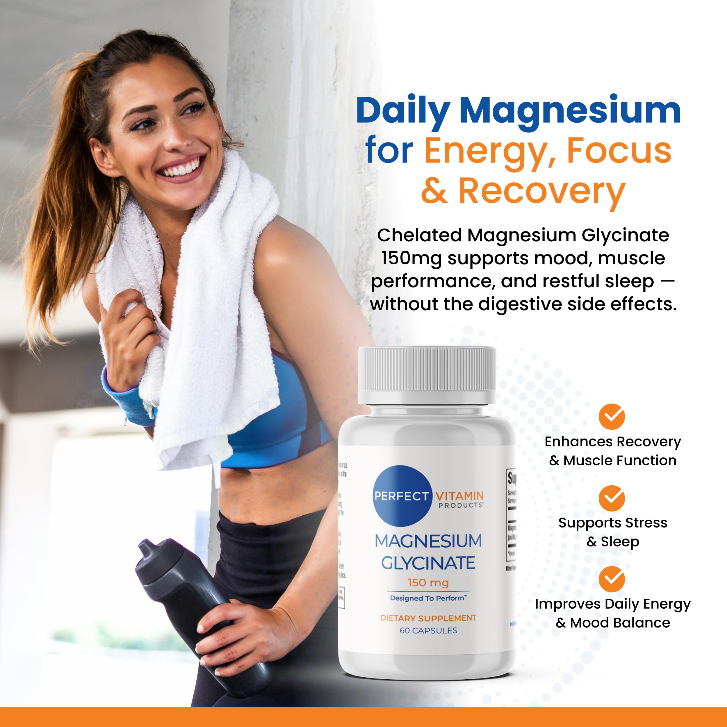 Perfect Vitamin Products Magnesium Glycinate 150mg – Vegan Capsules for Sleep, Stress & Muscle Support – Non-GMO, High Absorption, Gentle on Stomach – (60 Vegan Capsules) Perfect Vitamin Products uk supplements