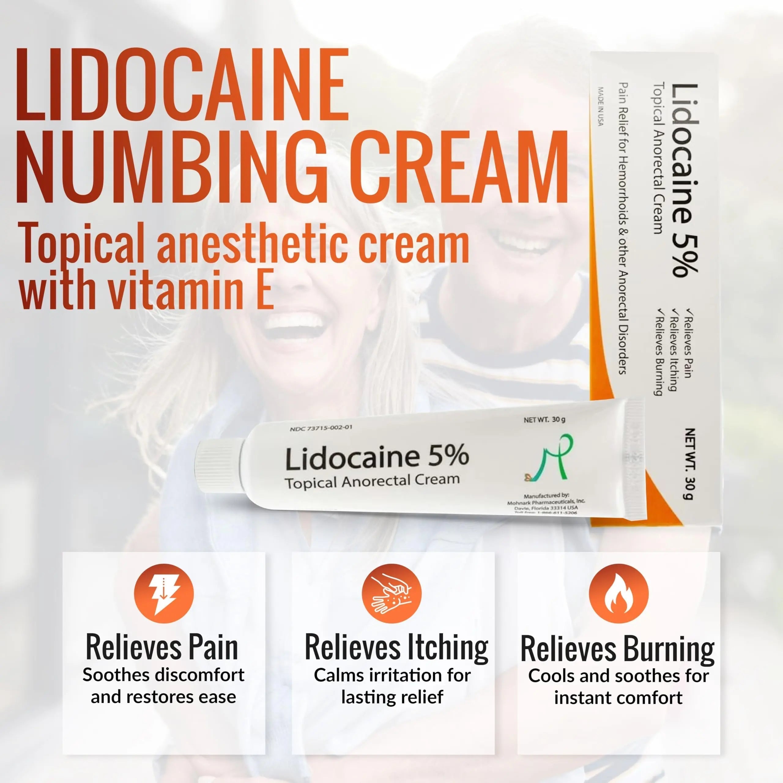 Mohnark Maximum Strength Lidocaine Hemorrhoid Treatment Cream for External and Internal Hemorrhoids Treatment Burn Itch Pain Relief Anal Cream Topical Anorectal Numbing Cream- 30 Gram Tube Made in USA MOHNARK uk supplements