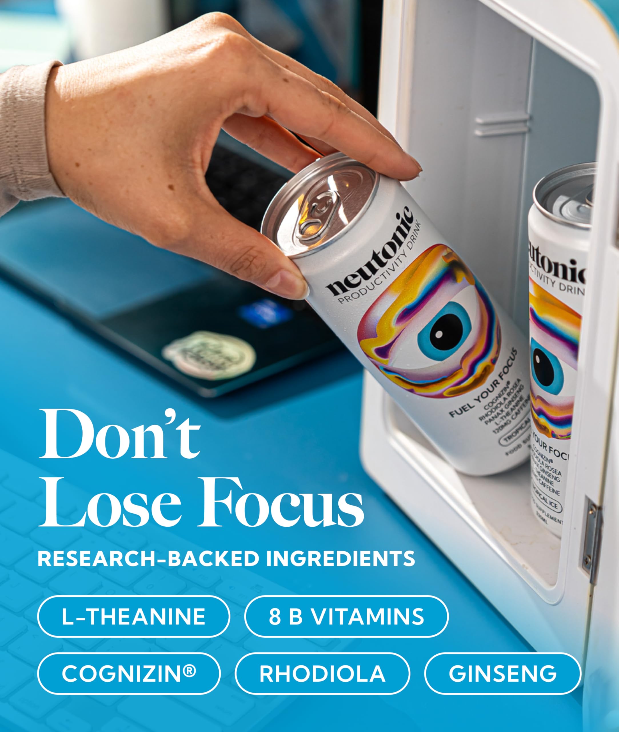 Neutonic Nootropic Productivity Energy Drink | Tropical Ice 12 Cans | 120mg Natural Caffeine, Zero Sugar | Support Memory, Mental Clarity, Cognitive Function | Boost Focus, Energy, Brain Health Neutonic uk supplements