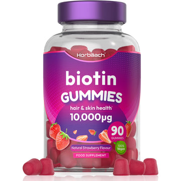 Biotin Gummies 10,000mcg | 90 Vegan Vitamins | Natural Strawberry Flavour Horbäach uk supplements