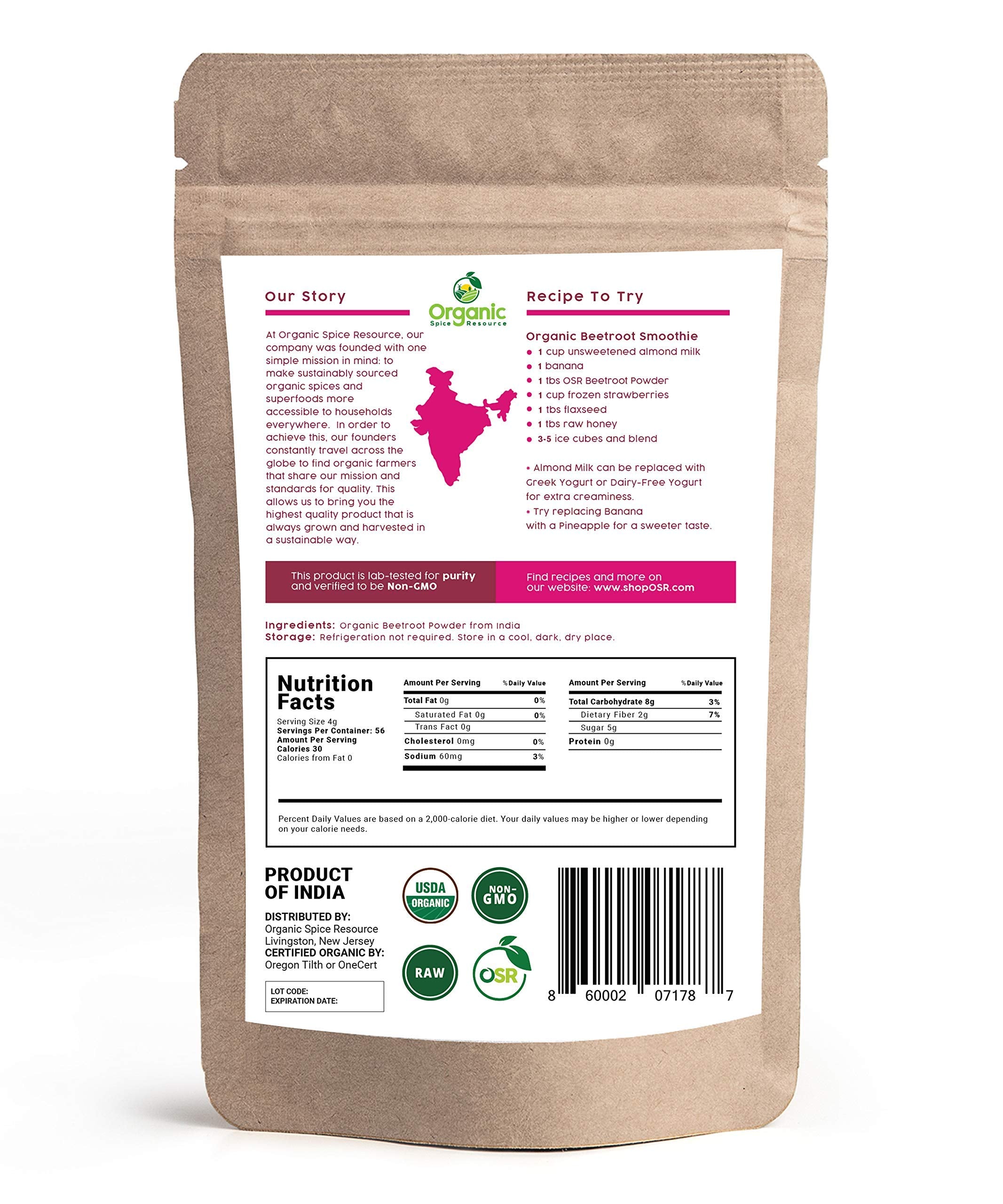 Organic Beet Root Powder | 8 oz or 226g | USDA Organic Approved, Raw and Non GMO Organic Spice Resource uk supplements