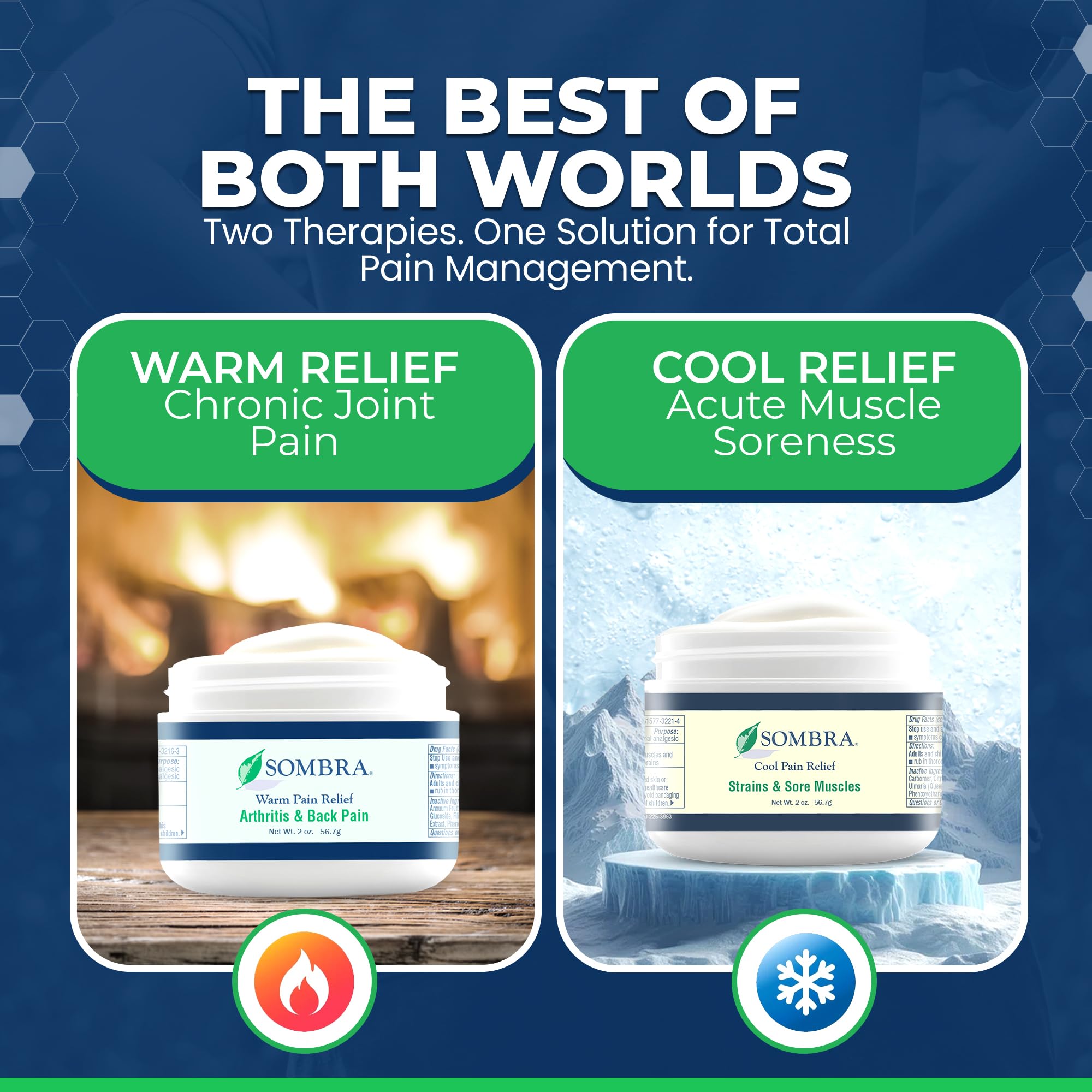Sombra Warm & Cool Pain Relief Gel, Warm Relief for Arthritis and Chronic Pain Pre-Workout Muscle Rub, Cold for Swelling, Soreness, Post-Workout, Free of Artificial Fragrances, 2oz Per Jar Sombra uk supplements