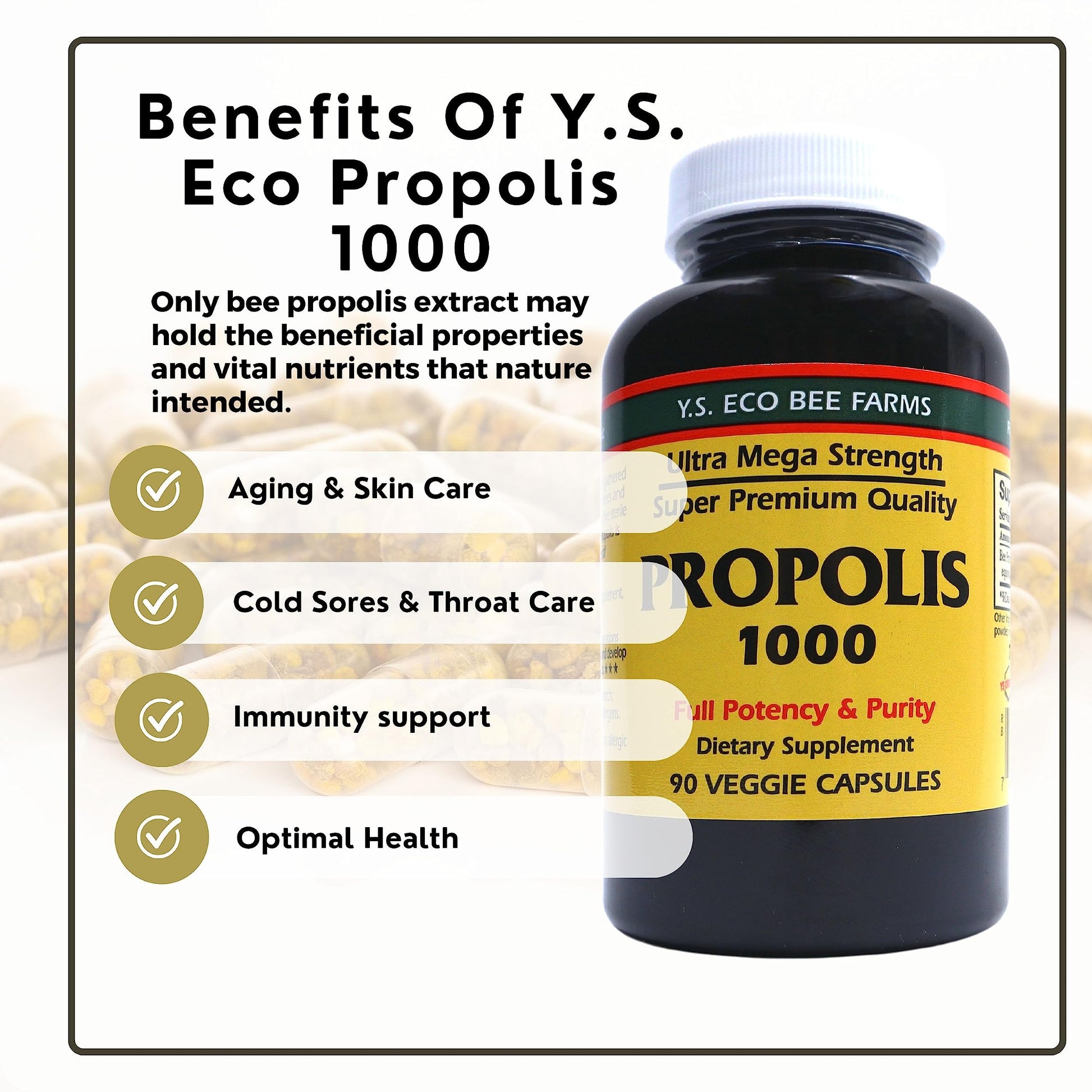 Y.S. Organic Bee Farms Propolis-Raw Unprocessed 1000mg - Your Gateway to Wellness - 90 Capsules with Bonus worldwidenutrition Multi Purpose Key Chain Worldwide Nutrition uk supplements