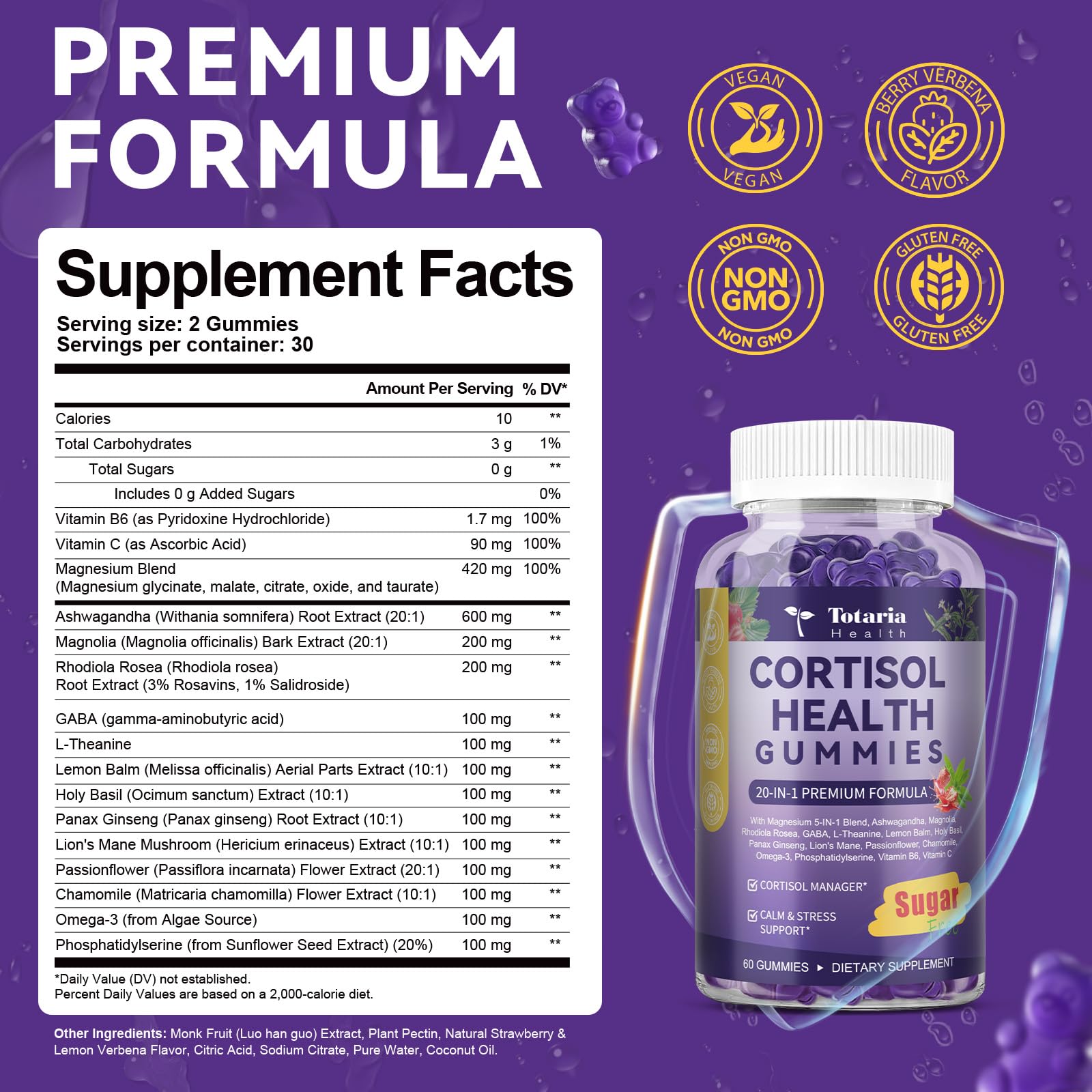 Cortisol Supplements for Women & Men 20-in-1 Cortisol Gummies with Ashwagandha Rhodiola Rosea Magnesium Phosphatidylserine Calm Focus Mood Support Healthy Cortisol Levels 30 Day Supply Totaria uk supplements