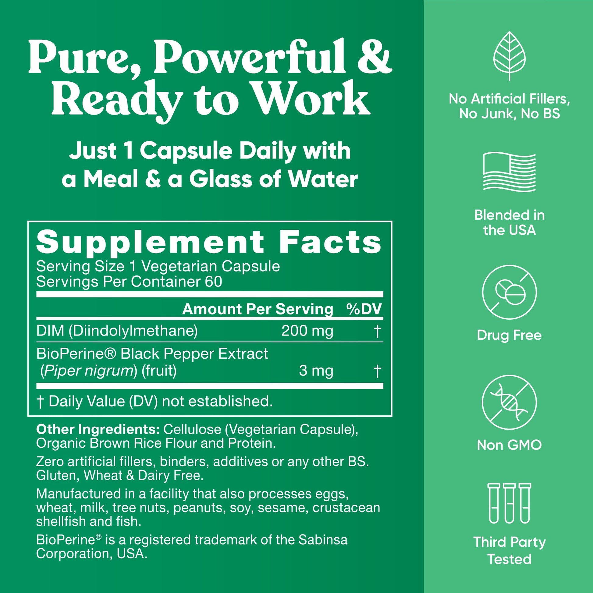 DIM Supplement Pure 200 Mg for Women or Men – Estrogen Hormone Balance Supplement for Energy, Fatigue, Stress, Menopause, Hot Flashes – Enhanced Bioavailability BioPerine – 60 Vegan Soft Capsules Eu Natural uk supplements