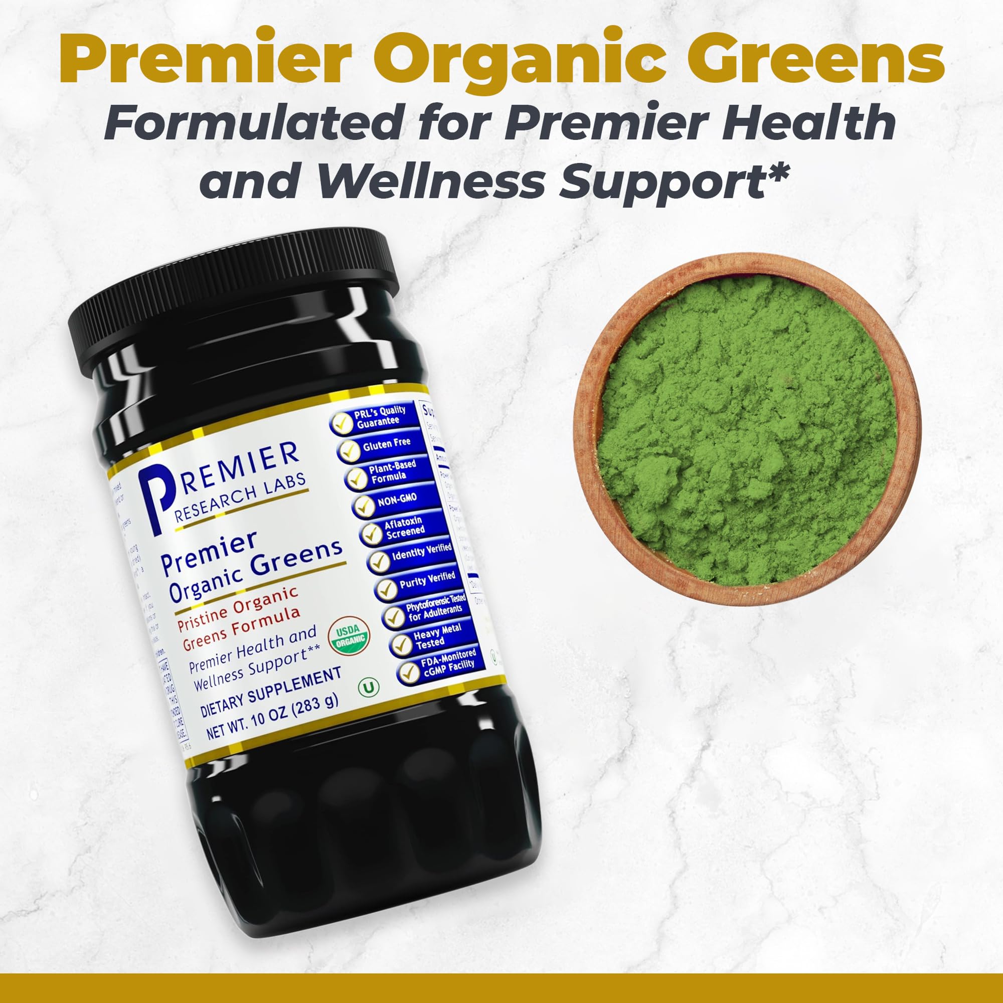 Premier Research Labs Premier Organic Greens - Super Greens Powder, Greens Superfood Powder for Drinks, Green Juice, Nutrition Support, Supergreens for Men & Women, Spinach, Alfalfa, Chlorella - 10 oz Premier Research Labs uk supplements