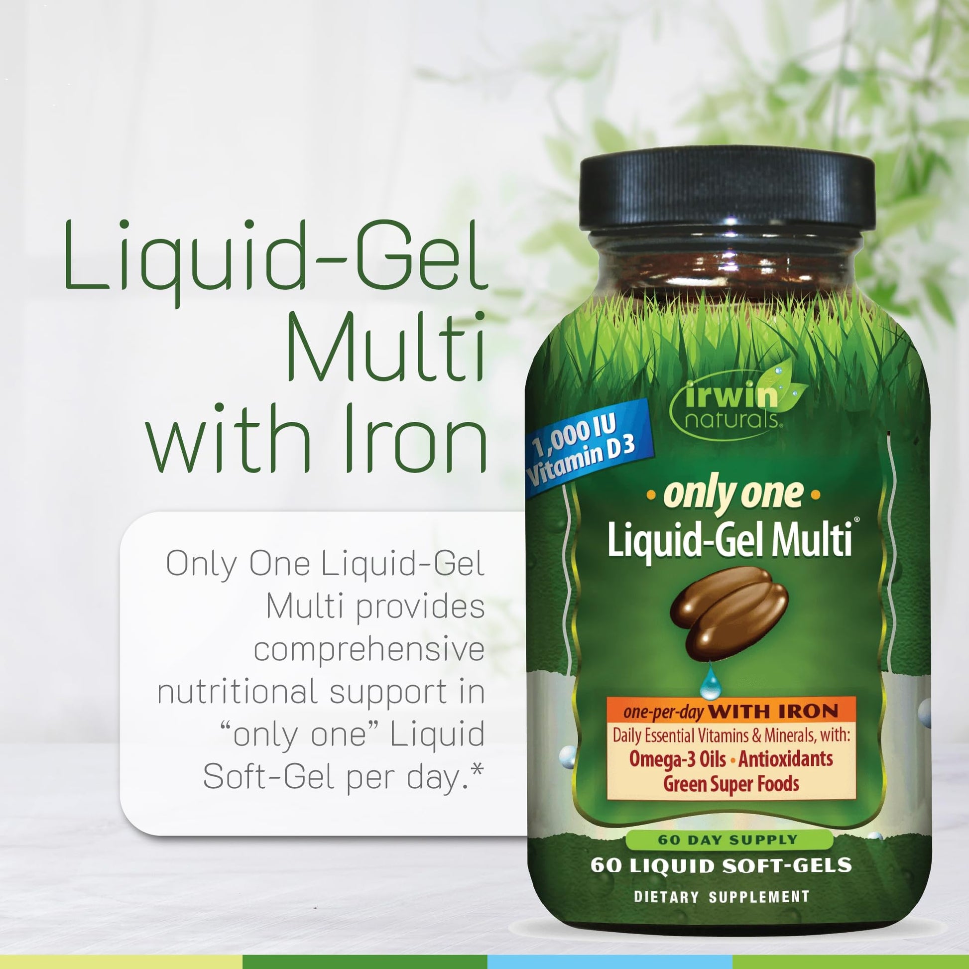 Irwin Naturals Only One Liquid-Gel Multi with Iron - 60 Liquid Softgels - Daily Essential Vitamins, Minerals, Antioxidants, Omega-3s & Green Super Foods Irwin Naturals uk supplements