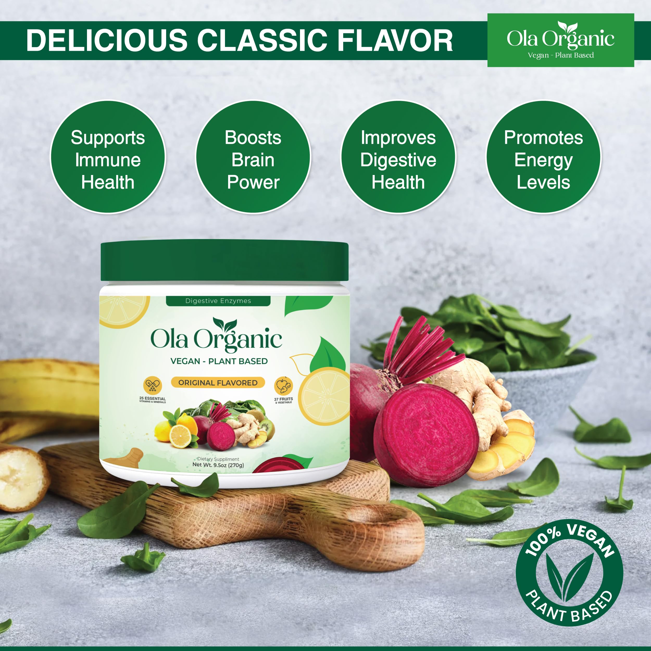 Ola Organic Greens Superfood Powder – Blend of 11 Cruciferous Vegetables with Phytonutrients – Supports Energy, & Immune Health Support – Non-GMO Vegetable Supplement (270g Jar) Ola Organic uk supplements