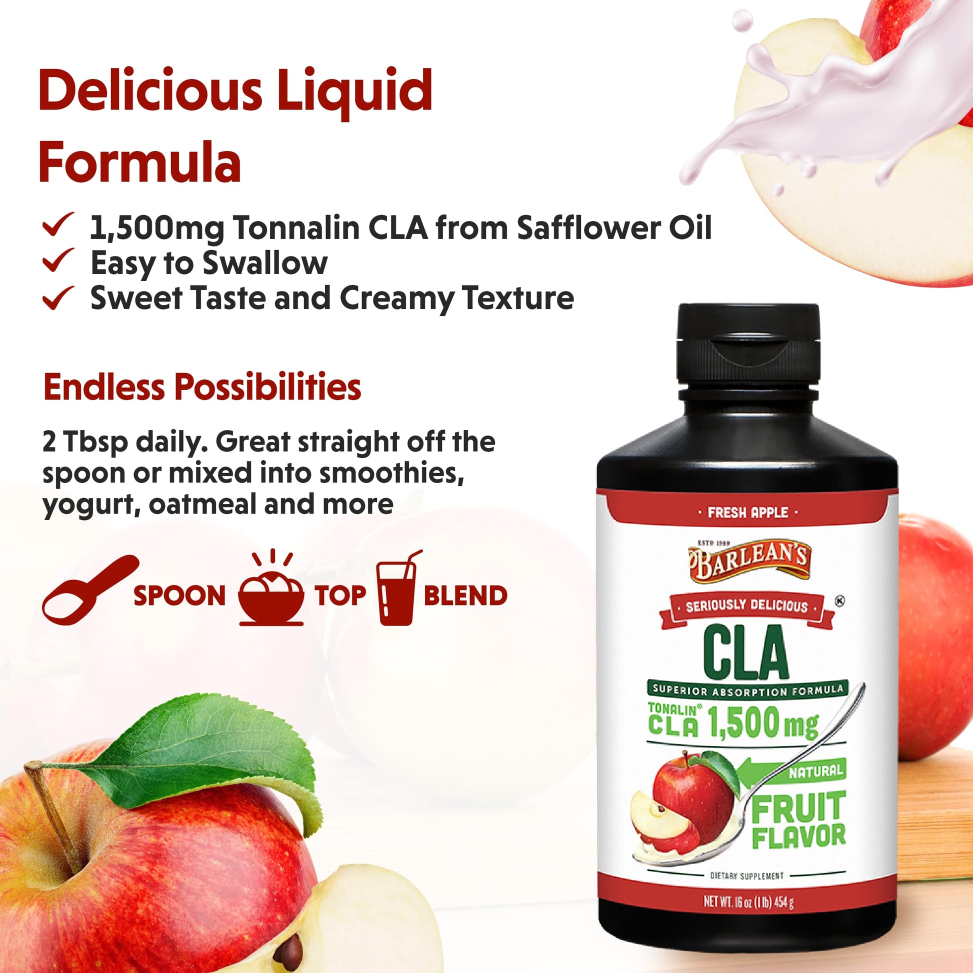 Barlean's Fresh Apple with 1,500 mg of Tonalin CLA - Gluten-Free, Vegan, Kosher Barlean's uk supplements