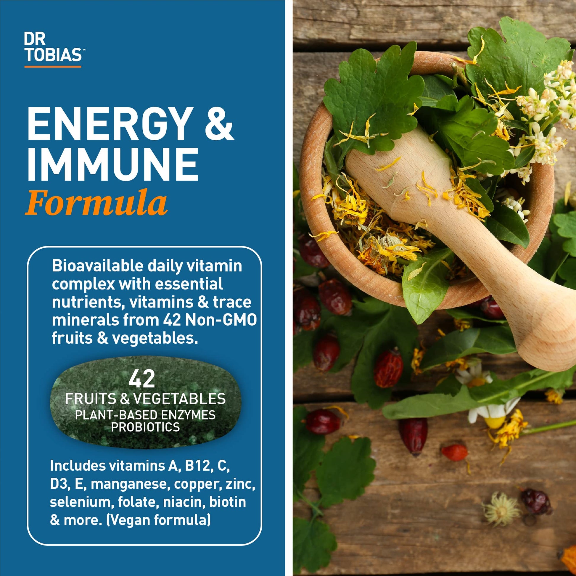 Dr. Tobias Adult Multivitamin for Women & Men, Immune Supporting Vitamins from 42 Fruits, Vegetables, Plus Probiotics, Vegan Multivitamins Dr. Tobias uk supplements