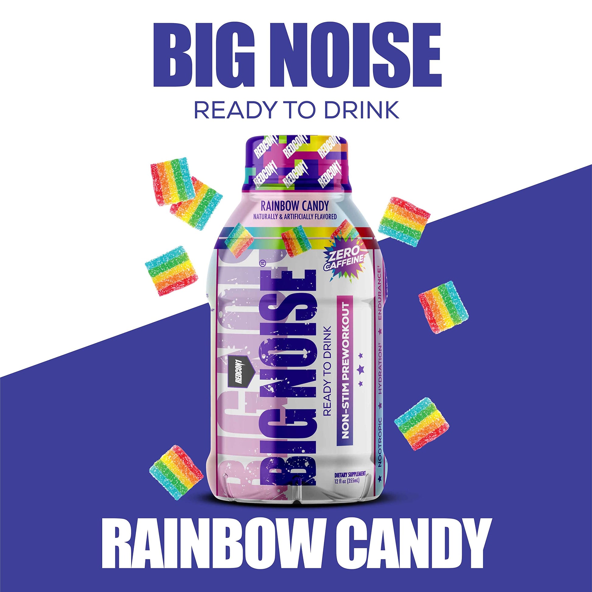 REDCON1 Big Noise RTD Pre Workout Drink, Rainbow Candy - Caffeine-Free Ready-to-Drink REDCON1 uk supplements