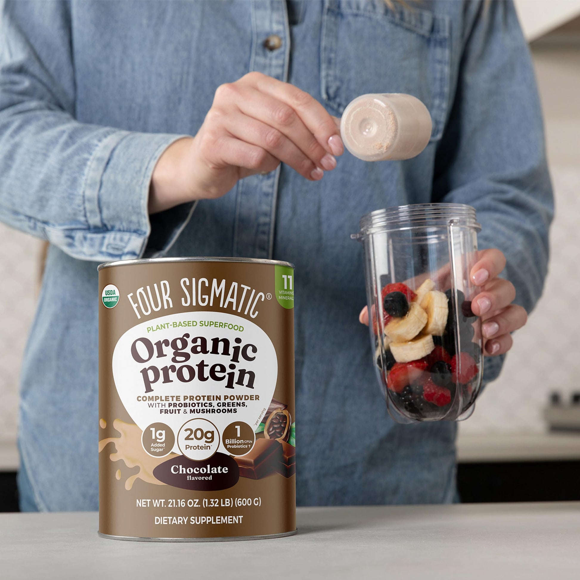 Four Sigmatic Organic Plant-Based Protein Powder | Clean Vegan Protein Elevated with Lion’s Mane, Chaga, Cordyceps and More for Brain Function and Immune Support | Creamy Cacao, 21.16 oz Four Sigmatic uk supplements