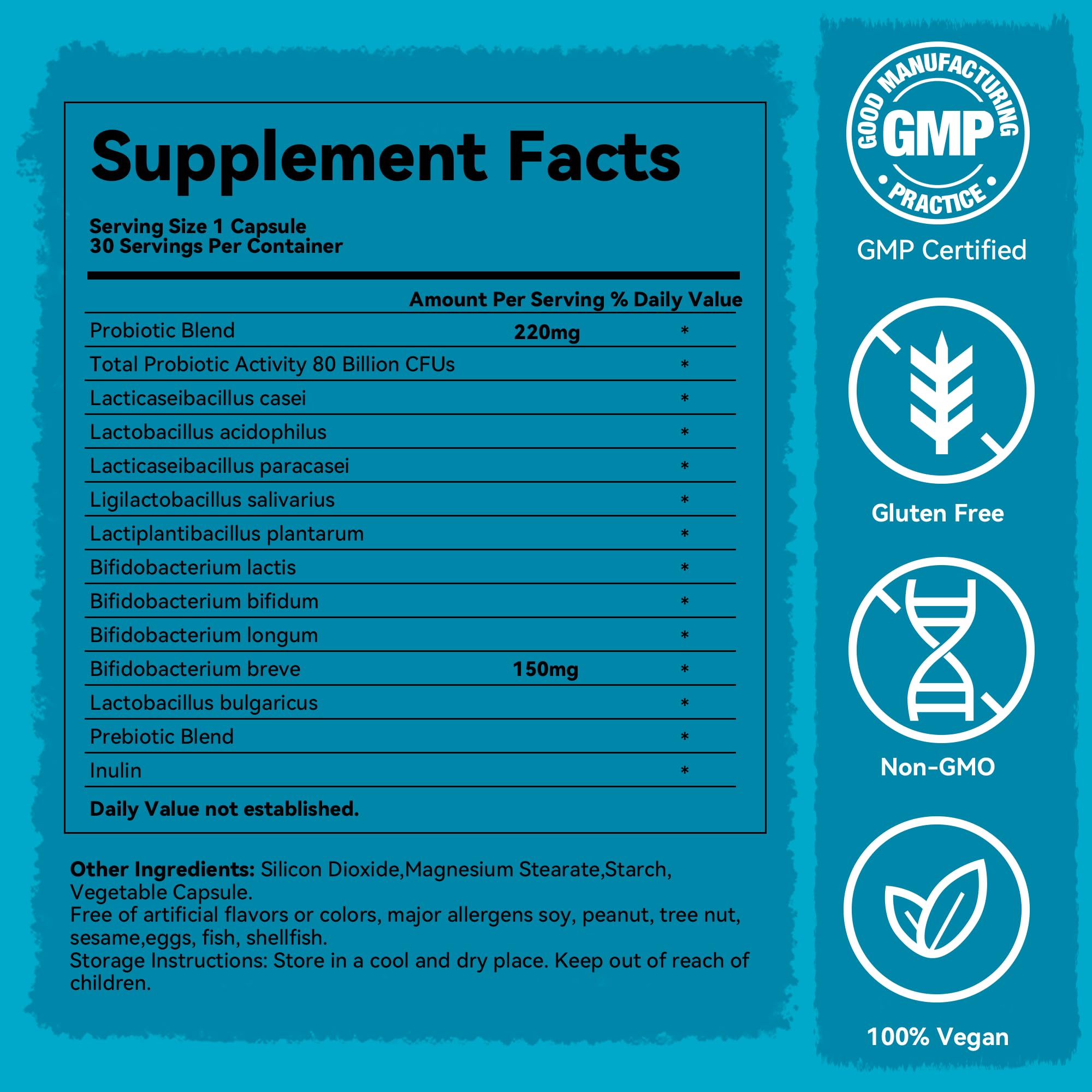 Teelne Probiotics 80 Billion CFU - 10 strains, Prebiotic+ Probiotics Support Digestive & Gut Health, Bloating & Constipation Relief, 30 Capsules (30-Day Supply) Teelne uk supplements