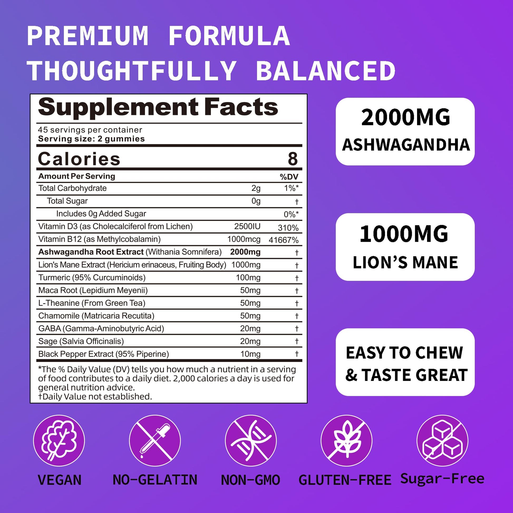 Ashwagandha Gummies - 2000MG Organic Ashwagandha & Lions Mane Gummies for Adults with Vitamin D3 B12, L-Theanine, Cortisol Supplements for Women & Men, Sugar-Free, Vegan, Berry Flavor - 90 Counts Brixxlor uk supplements