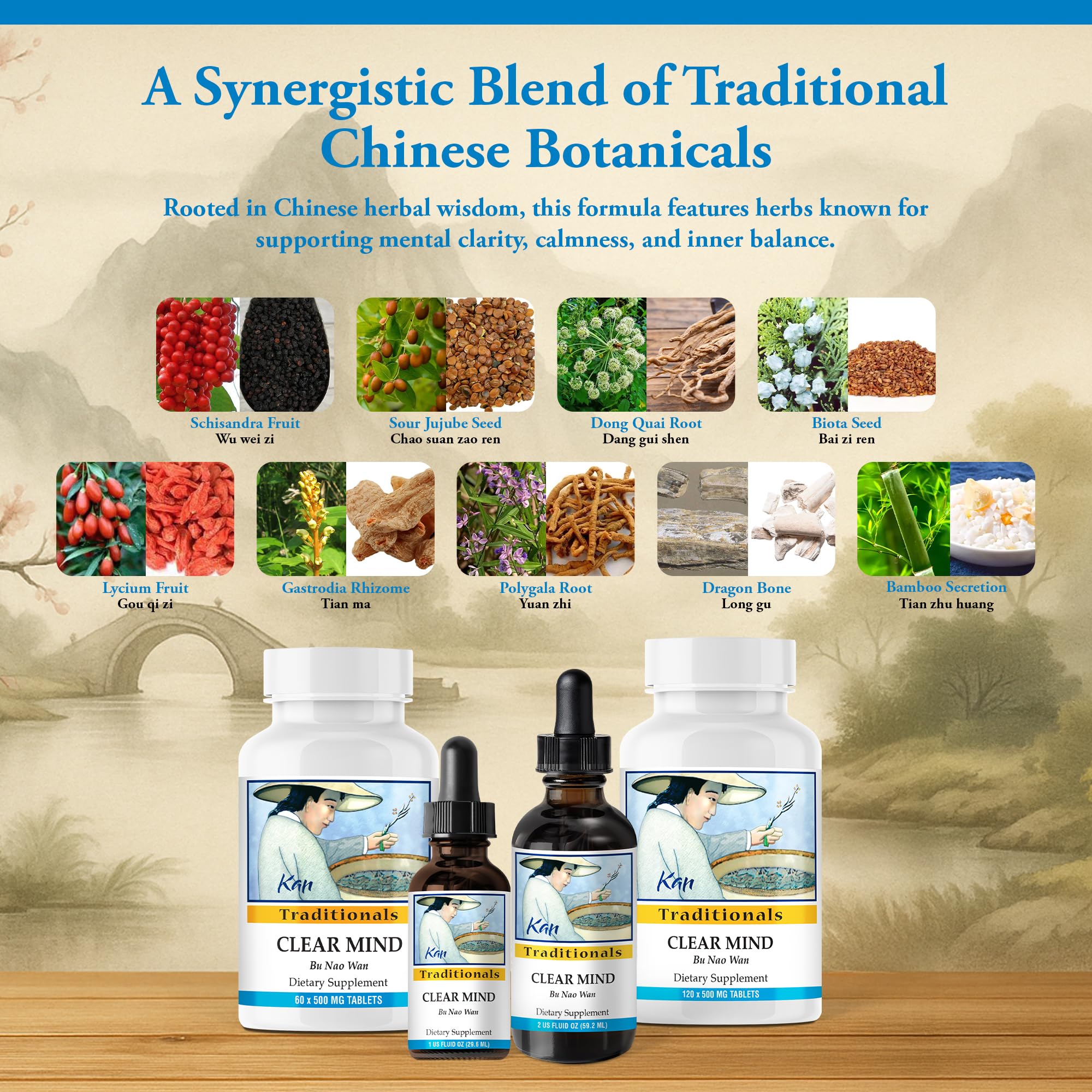Kan Herbs Company Clear Mind Formula – Traditional Chinese Herbal Blend for Cognitive Clarity and Spirit Support, Nourishes Heart Yin and Blood, Calms Shen, Herbal Supplement, 60 Tablets Kan Herbs uk supplements