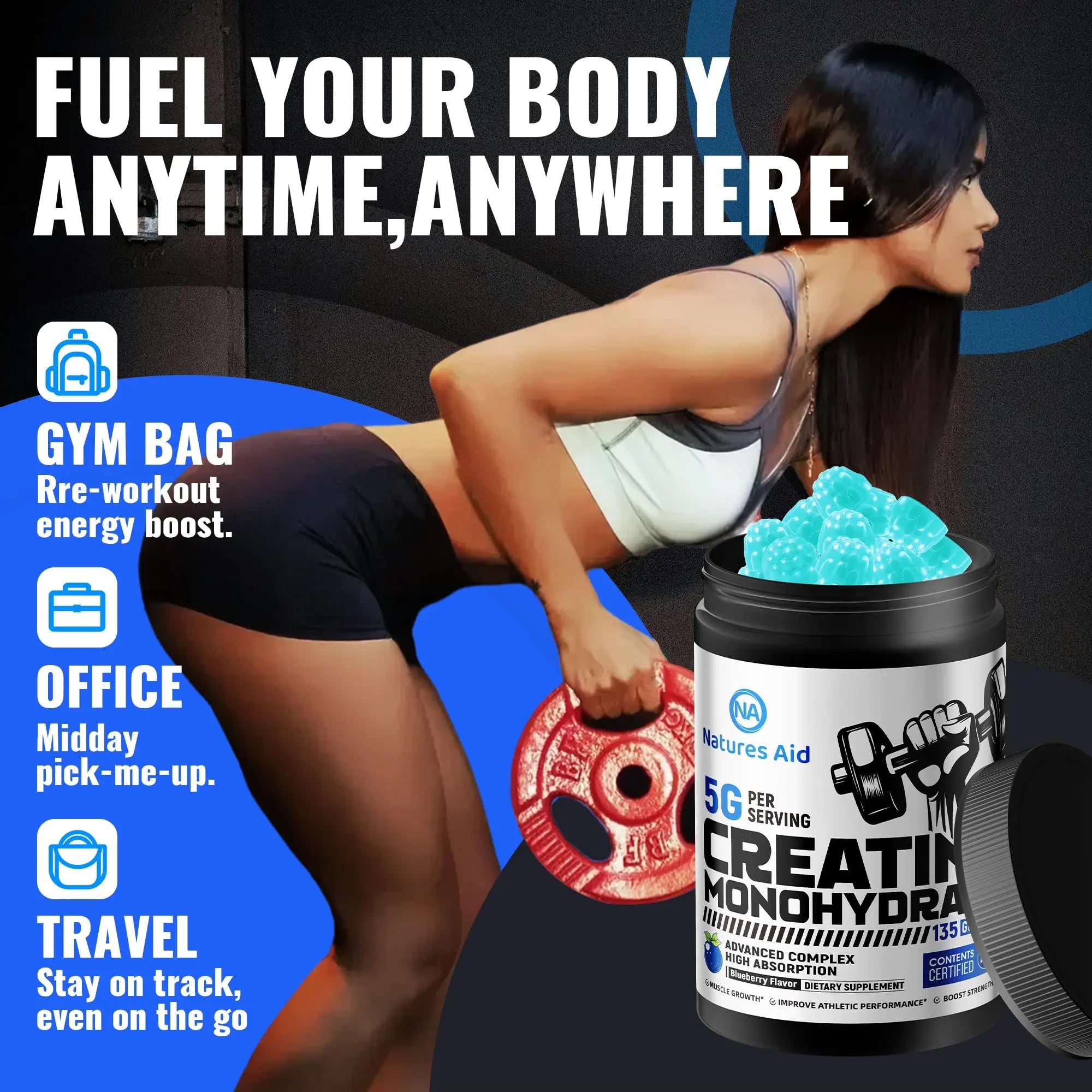 Natures Aid NSF Certified Creatine Gummy 5g - Creatine Monohydrate Gummies – Pre-Workout Energy & Muscle Growth Support for Men & Women Natures Aid uk supplements