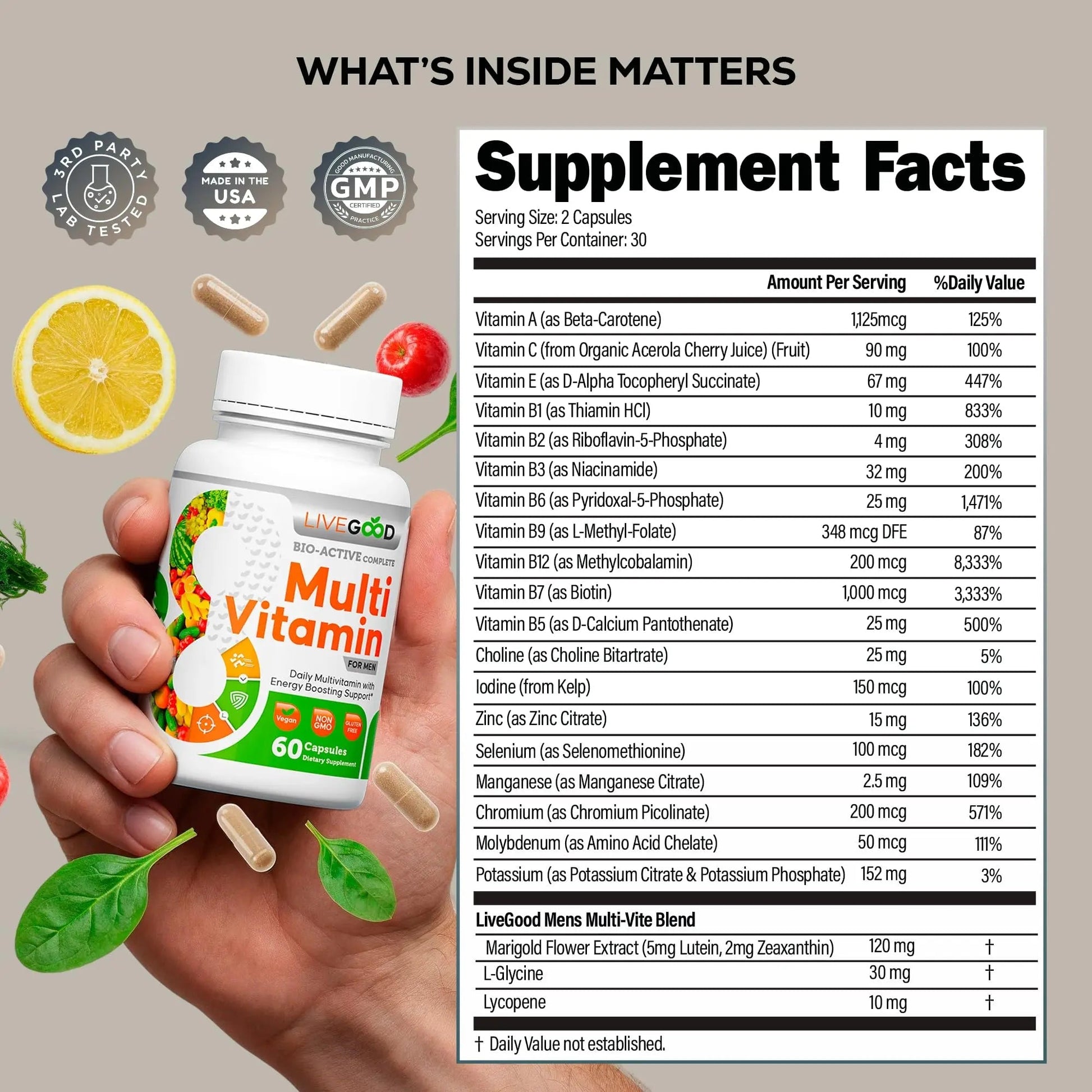 LiveGood Bio-Active Complete Multivitamin for Men, Daily Men’s Multi with 24 Essential Vitamins and Minerals for Energy, Immunity LIVEGOOD uk supplements