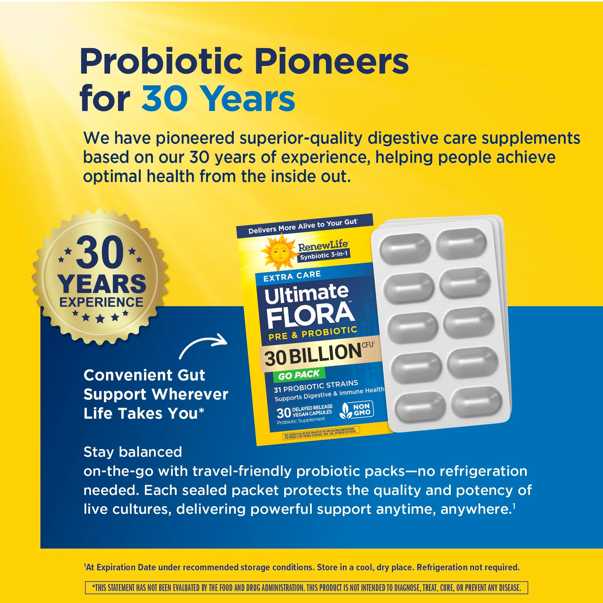 Renew Life Extra Care Go-Pack Probiotic Capsules, Daily Supplement Supports Immune, Digestive and Respiratory Health, L. Rhamnosus GG, Dairy, Soy and gluten-free, 30 Billion CFU, 30 Ct Renew Life uk supplements