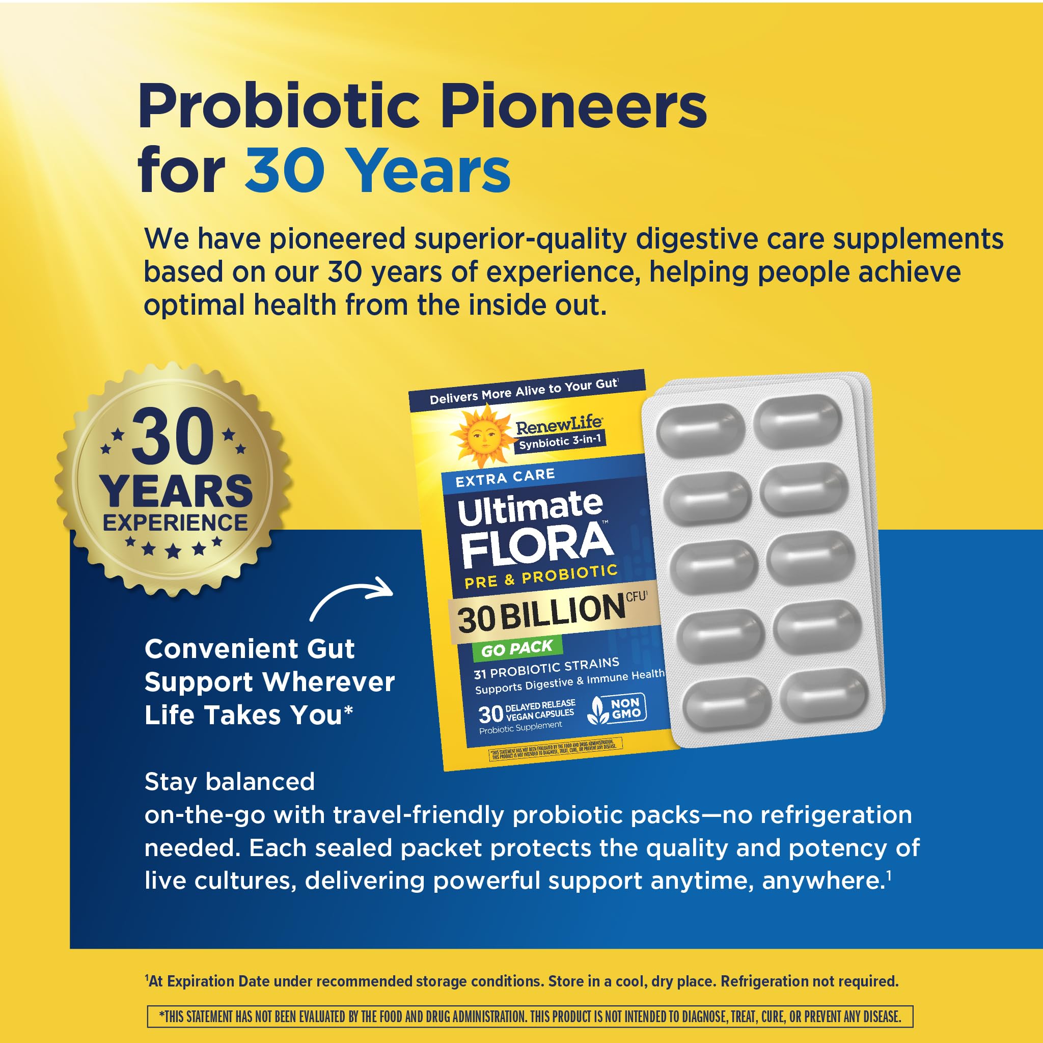 Renew Life Extra Care Go-Pack Probiotic Capsules, Daily Supplement Supports Immune, Digestive and Respiratory Health, L. Rhamnosus GG, Dairy, Soy and gluten-free, 30 Billion CFU, 30 Ct Renew Life uk supplements