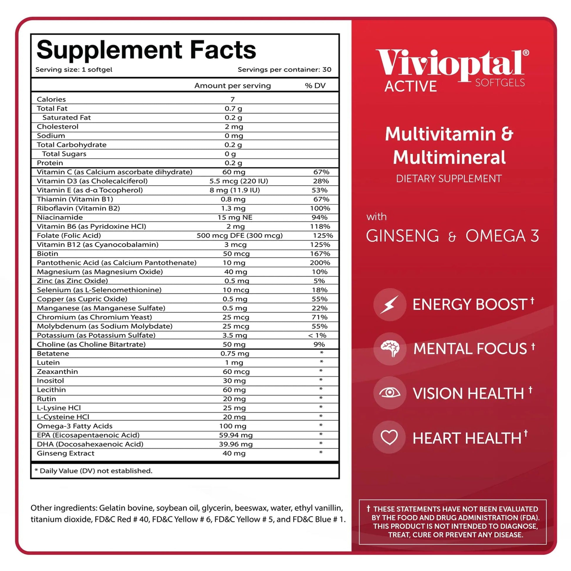 Vivioptal Active, 30 Softgels, Ginseng & Omega 3, Multivitamin & Multimineral, Gluten Free, German Formula Vivioptal Vitamins uk supplements