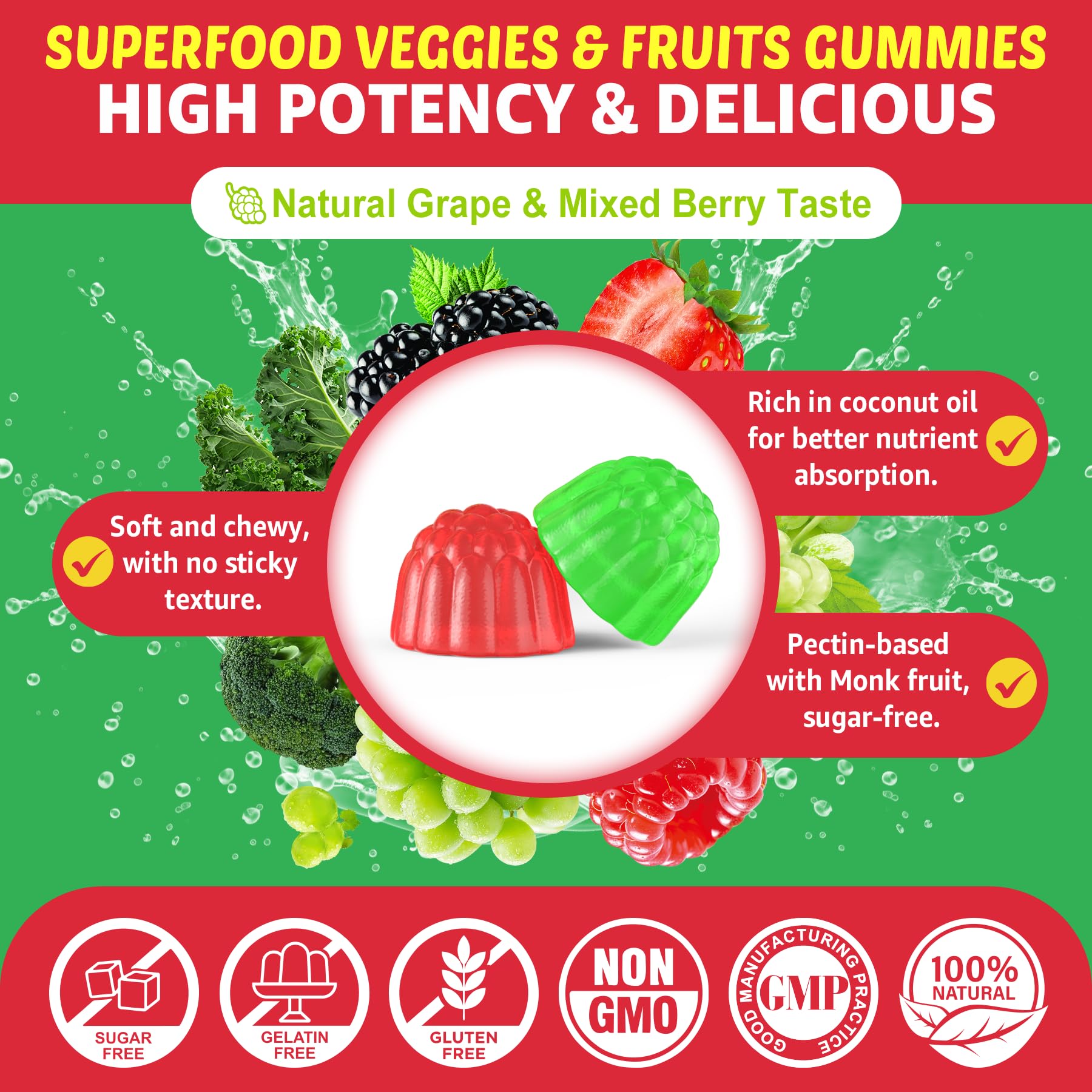 Super Greens Gummies, Daily Green Superfood Supplement w/Spirulina, Chlorella, Mushrooms, Probiotics, Multivitamins, 50+ Super Greens & Veggies Gummies to Boost Immunity, Energy & Gut Health, 120cts EnvyCure uk supplements