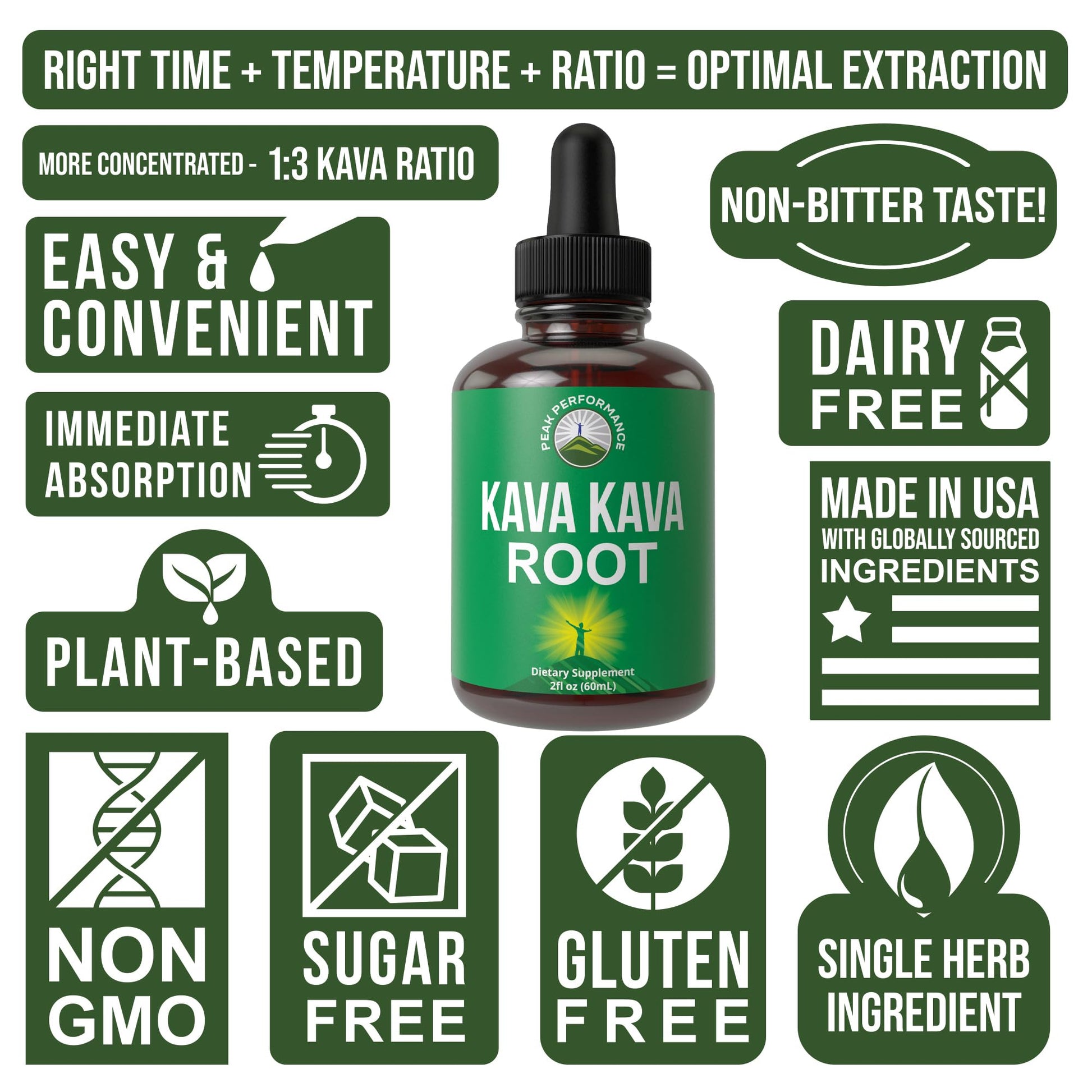 Peak Performance Kava Kava Root Extract Calming Liquid Drops More Concentrated - 1:3 Extraction Ratio. Vegan Supplement Aid for Relaxation, Natural Sleep. Sugar Free Gluten Free USA Tested Tincture Peak Performance uk supplements