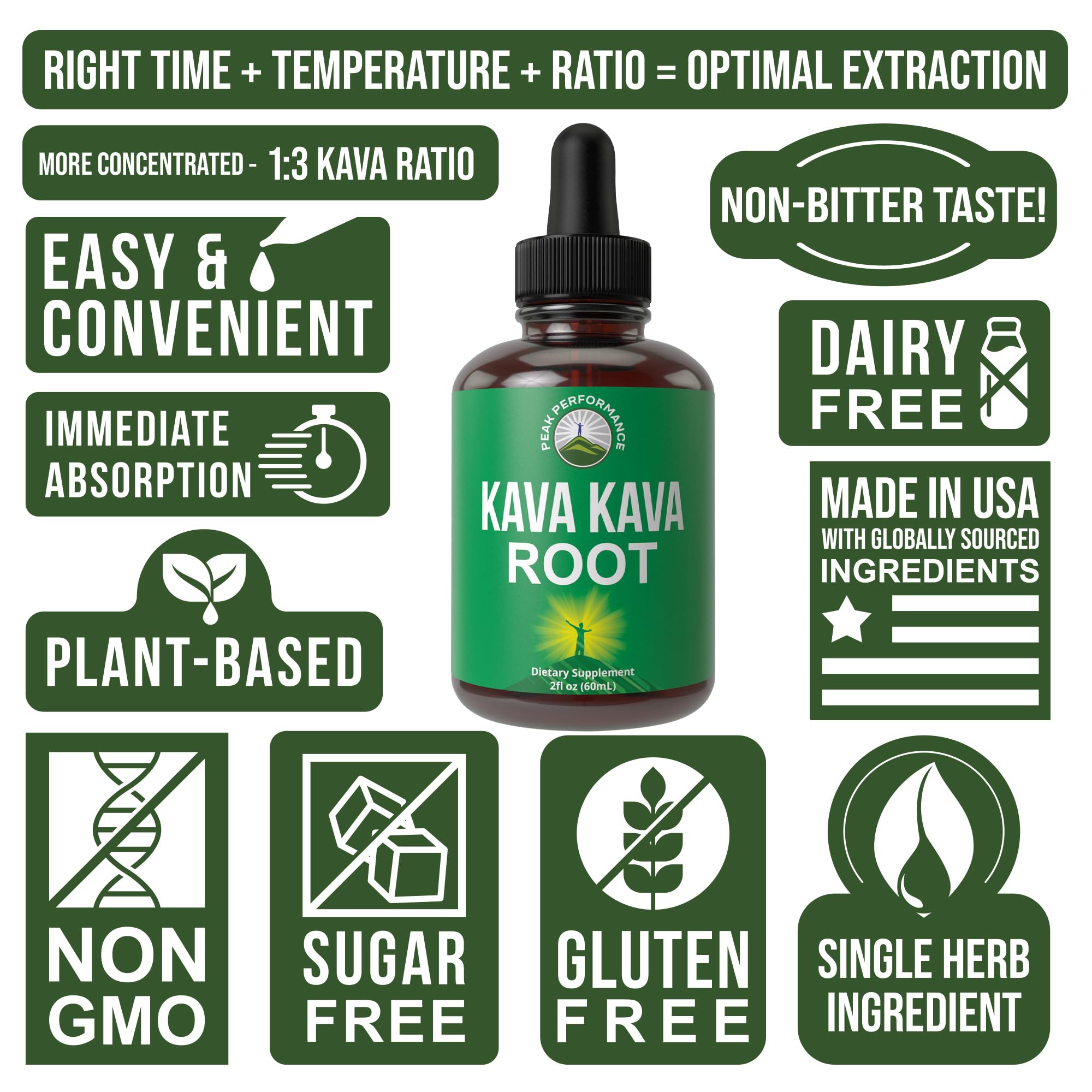 Peak Performance Kava Kava Root Extract Calming Liquid Drops More Concentrated - 1:3 Extraction Ratio. Vegan Supplement Aid for Relaxation, Natural Sleep. Sugar Free Gluten Free USA Tested Tincture Peak Performance uk supplements
