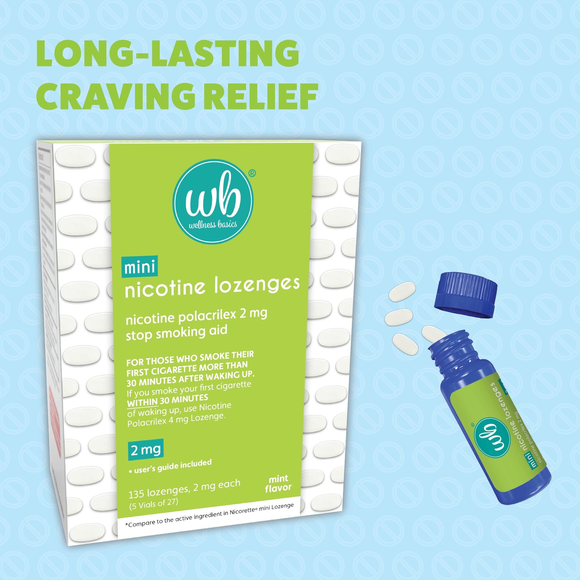 Wellness Basics Mini Nicotine Lozenge 2mg | Stop Smoking Aid | Mint Flavor | 135 Count | Pack of 5 Vials | Reduces Cravings & Withdrawal Symptoms Wellness Basics uk supplements