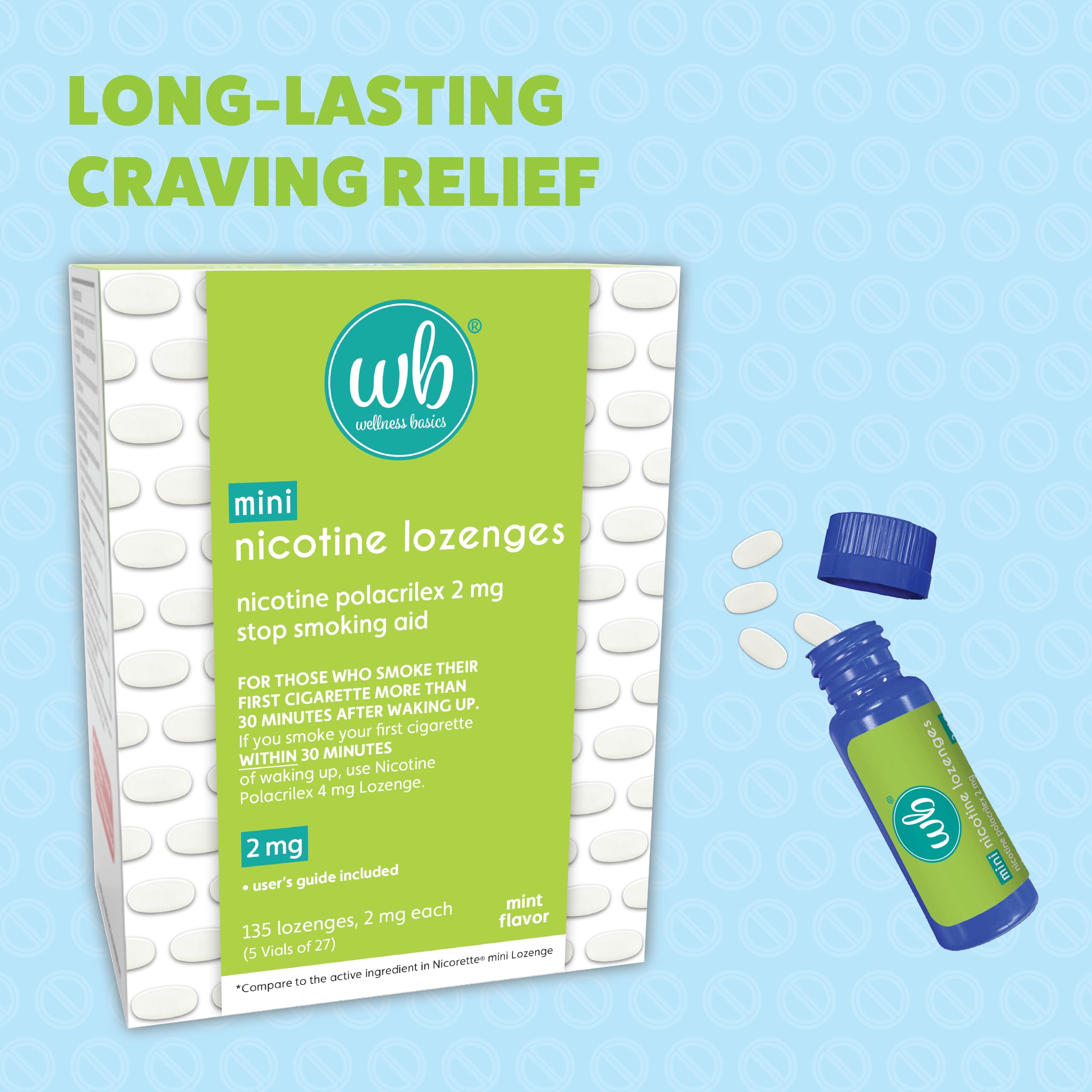 Wellness Basics Mini Nicotine Lozenge 2mg | Stop Smoking Aid | Mint Flavor | 135 Count | Pack of 5 Vials | Reduces Cravings & Withdrawal Symptoms Wellness Basics uk supplements