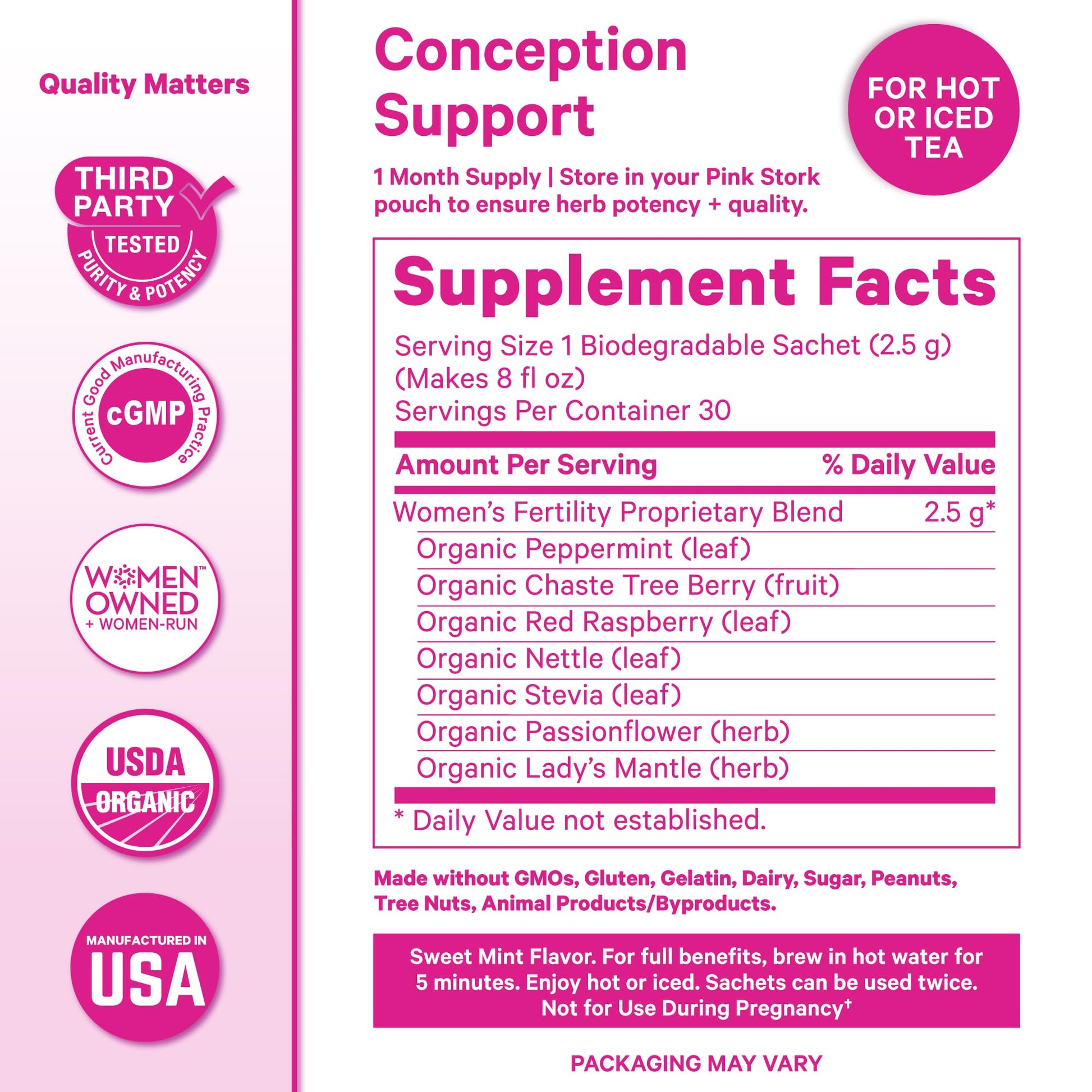 Pink Stork Organic Fertility Tea for Women | Fertility Supplements for Women with Chaste Tree Berry (Vitex) + Red Raspberry Leaf | Hormone Balance Herbal Tea for Conception Support | USDA Organic, Caffeine Free - Sweet Mint, 15 Sachets Pink Stork uk supplements