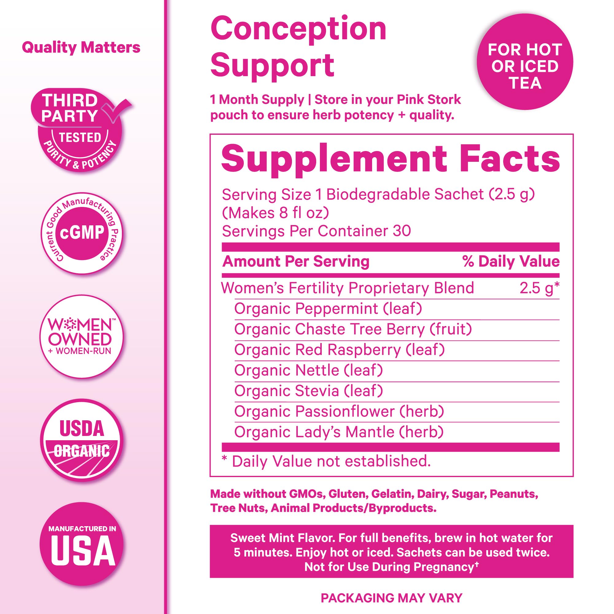 Pink Stork Organic Fertility Tea for Women | Fertility Supplements for Women with Chaste Tree Berry (Vitex) + Red Raspberry Leaf | Hormone Balance Herbal Tea for Conception Support | USDA Organic, Caffeine Free - Sweet Mint, 15 Sachets Pink Stork uk supplements