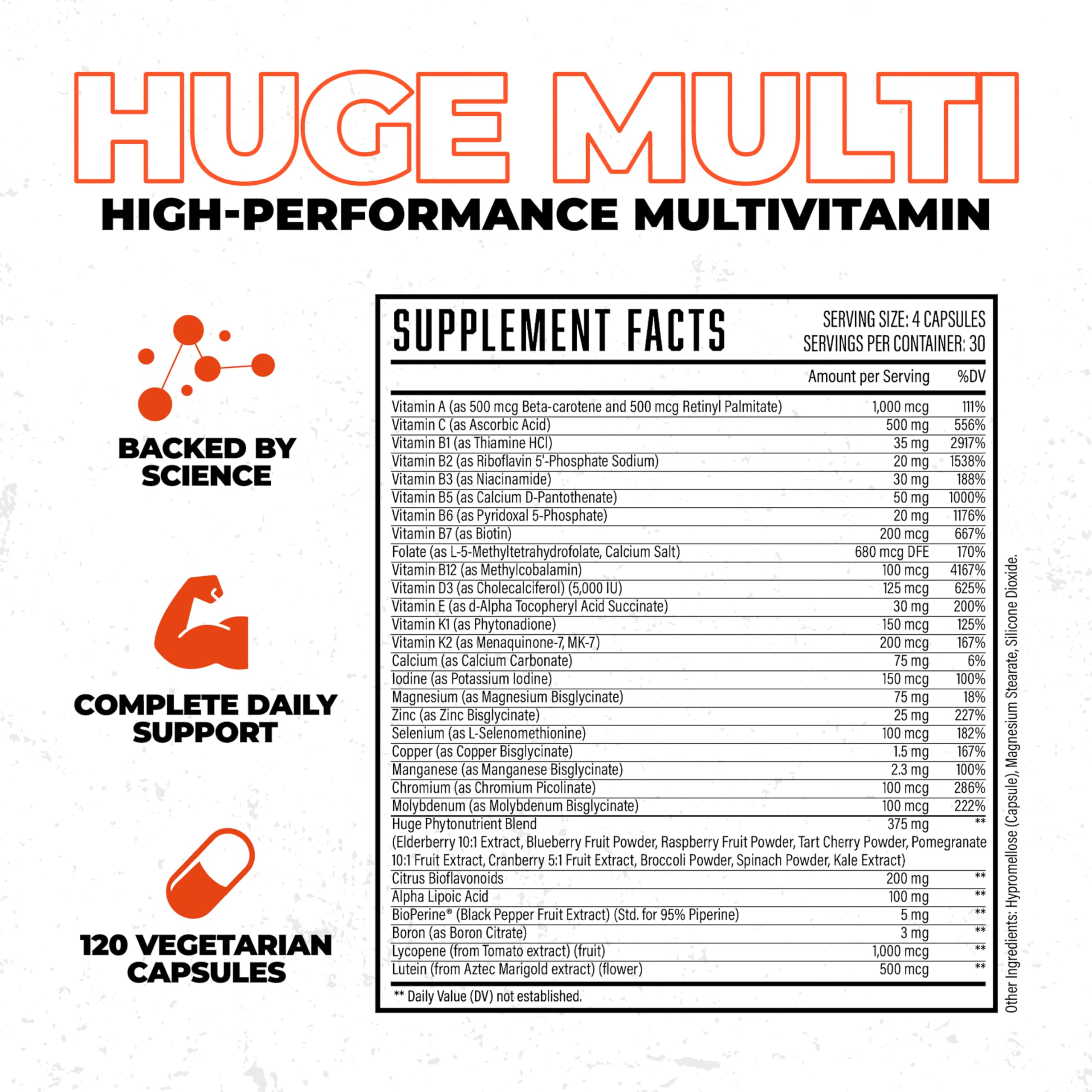 Huge Multi, Multivitamin for Men, High-Performance All-in-One Formula for Athletes & Bodybuilding, Vitamin & Mineral Replenishment, Supports Immune System & Healthy Hormone Levels (120 Capsules) Huge Supplements uk supplements