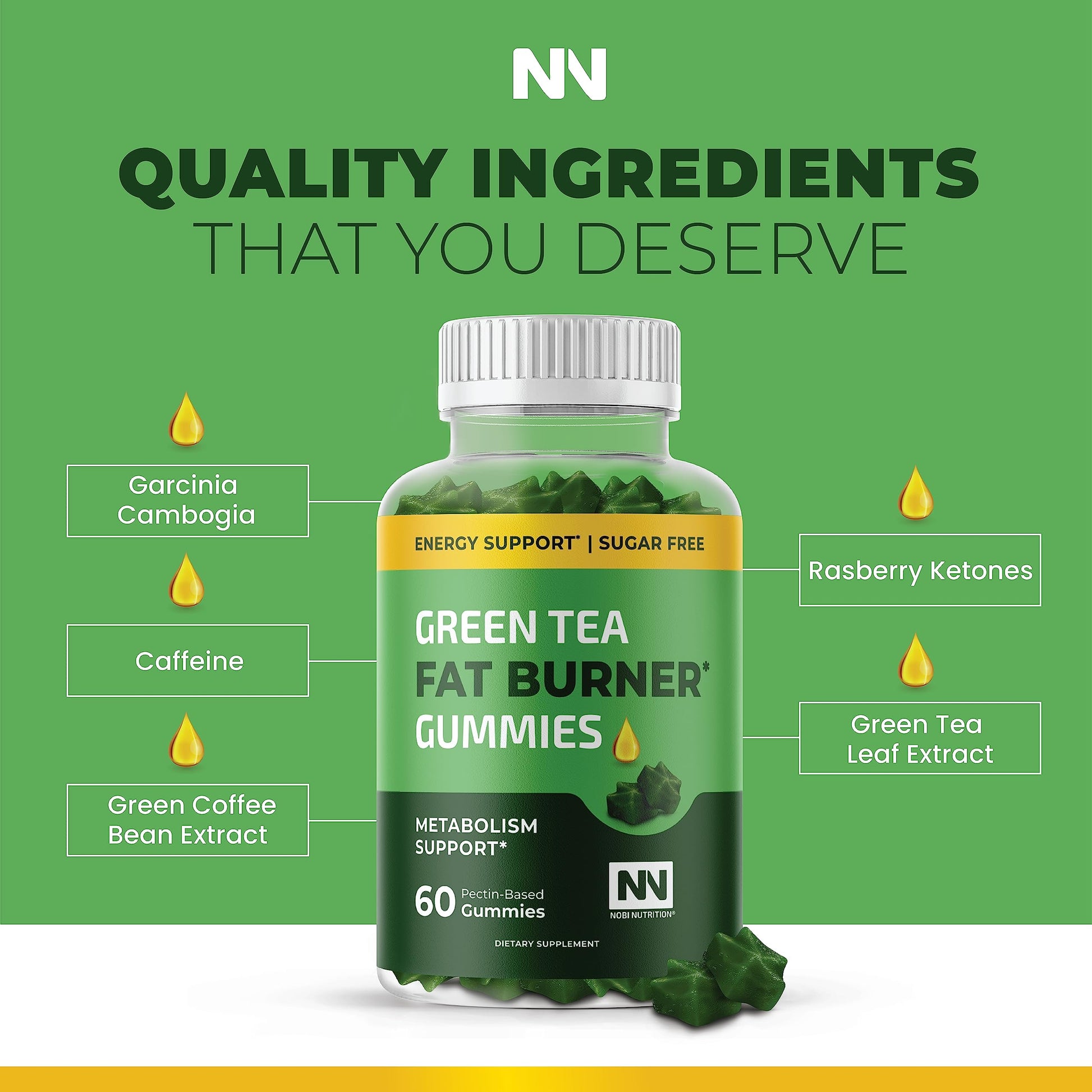 Nobi Nutrition Green Tea Fat Burner Gummies for Weight Loss | Metabolism Boost Nobi Nutrition uk supplements