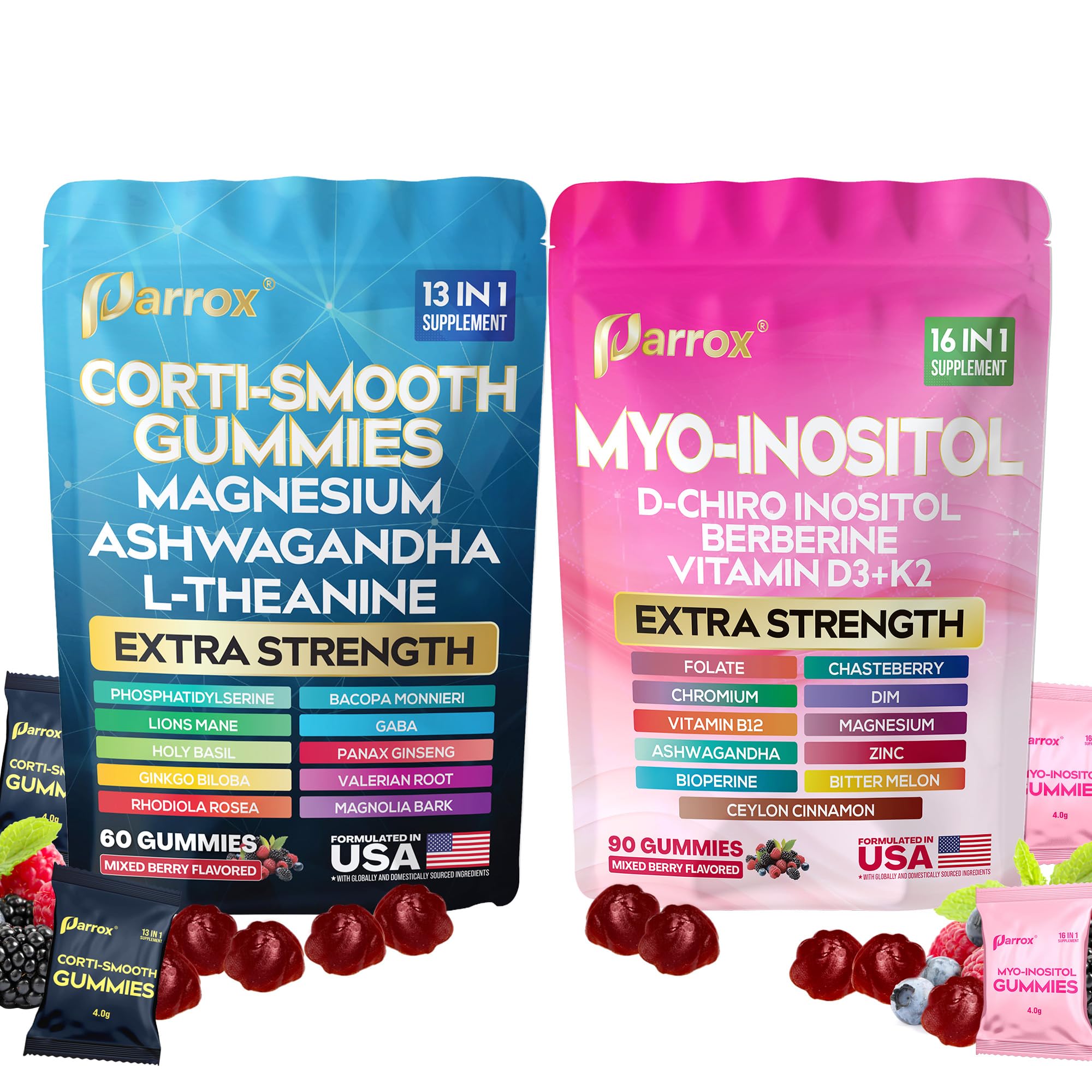 Soothe & Smooth Bundle Gummies - Cortisol & Myo-Inositol Supplement with D-Chiro Inositol, Berberine, Magenesium, Ashwagandha, L-Theanine, Vitamins D3+K2 & B12, Folate, Zinc Lion's Mane (150 Gummies) Parrox uk supplements